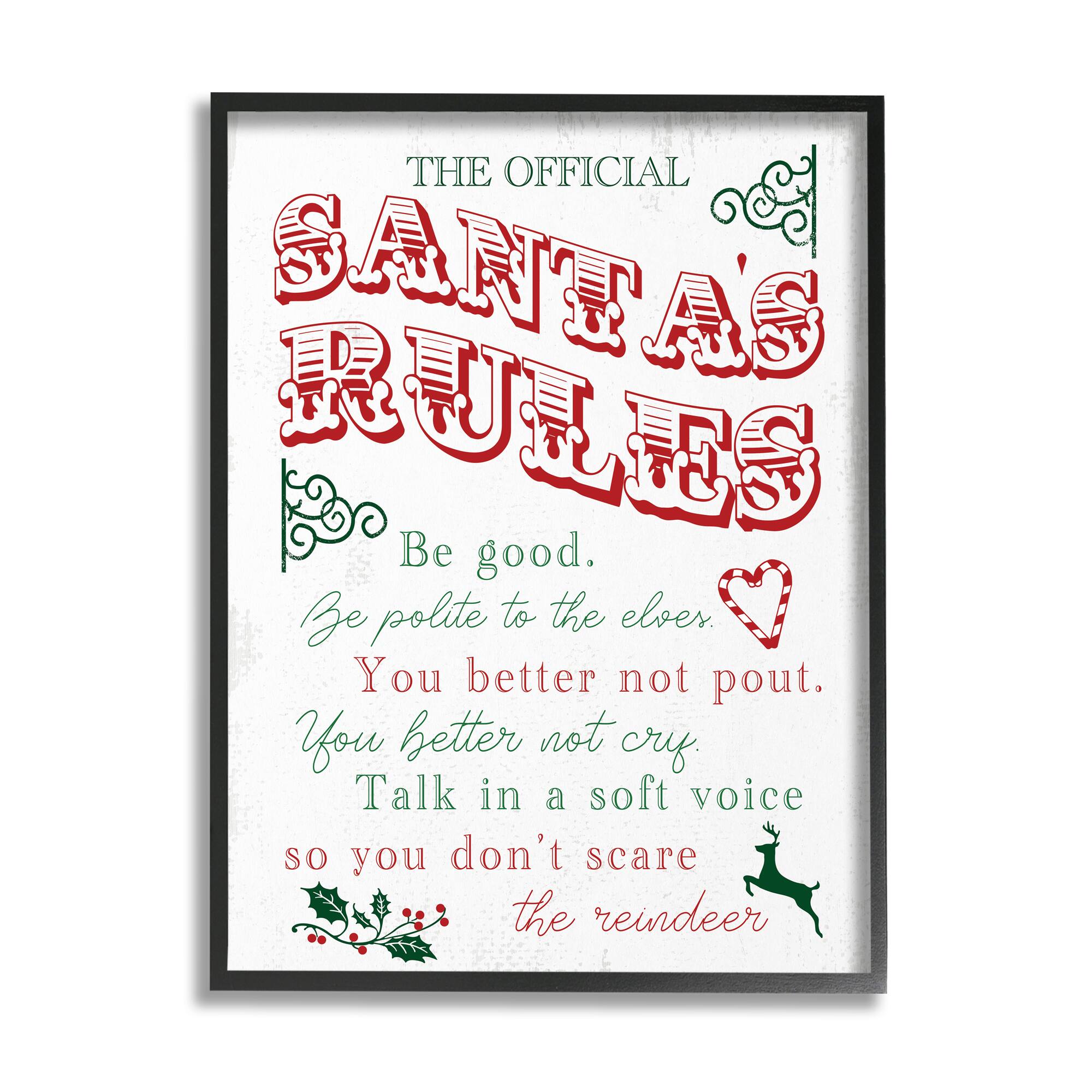 Stupell Industries Official Santa's Rules Christmas List Framed Giclee Art