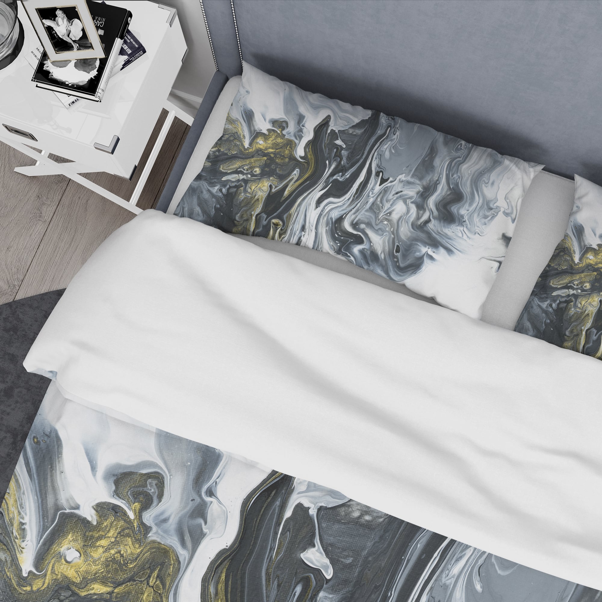 Designart 'White, grey and White Marble Acrylic' Mid-Century Modern Bedding Set - Duvet Cover & Shams