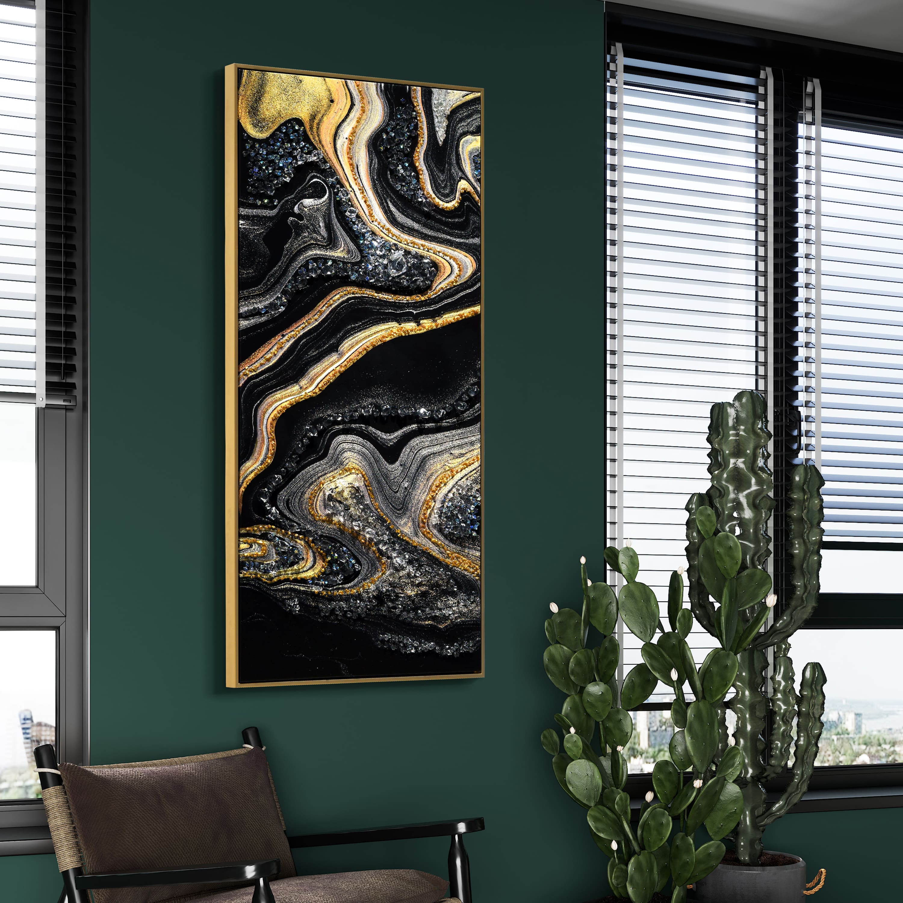 Empire Art Direct Arte De Crystallus 24" x 48" Golden Veins I Epoxy Coated Wrapped Framed Glossy Abstract Canvas Wall Art