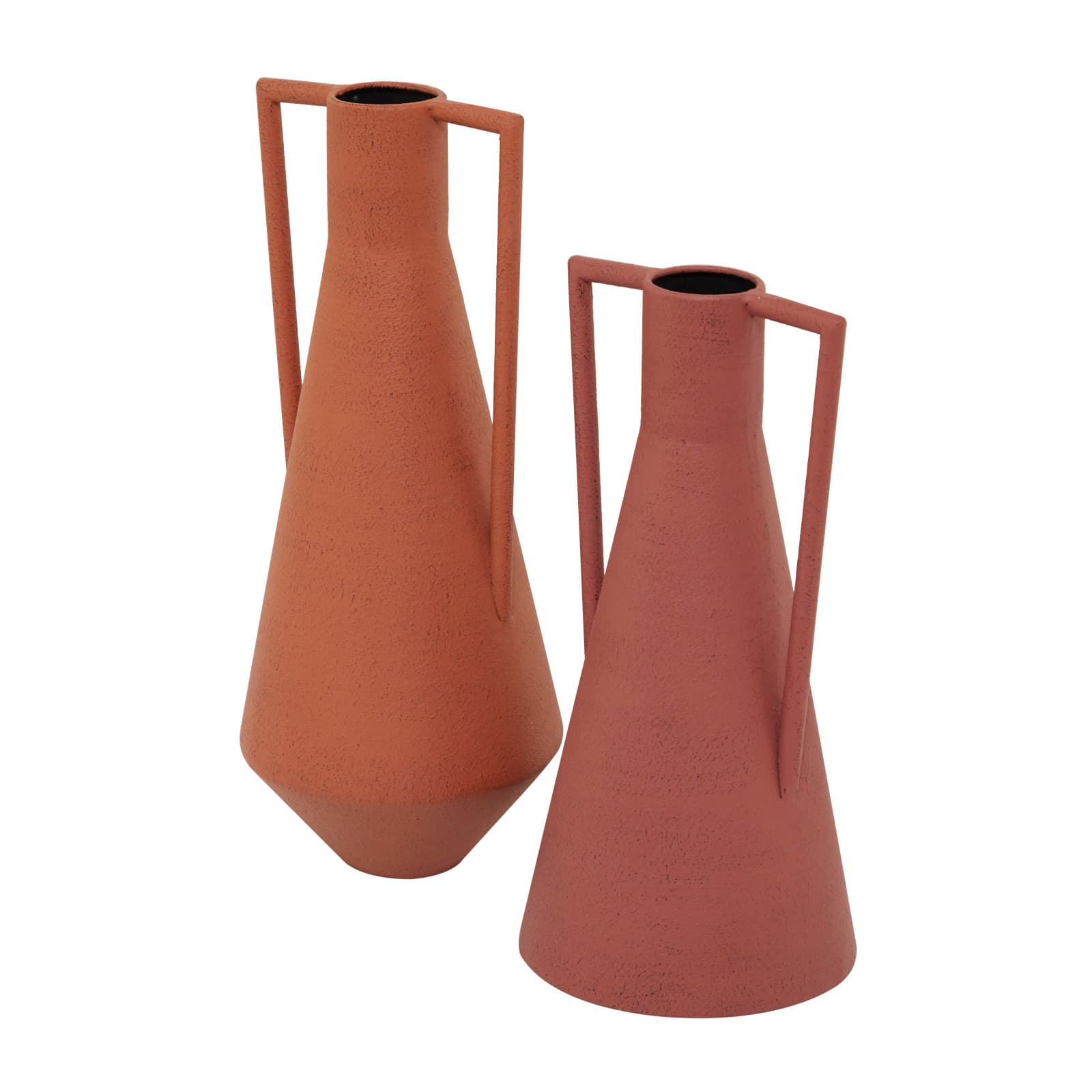 Orange Metal Vase with Handles Set of 2 12", 14"
