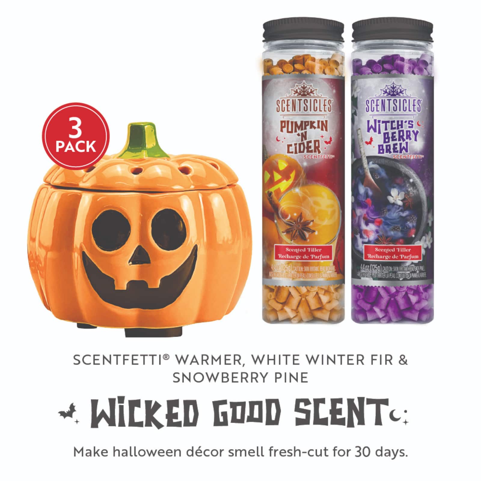 Scentiscles Pumpkin Warmer, Scentfetti Witch's Berry Brew & Pumpkin 'n Cider, 3 pack