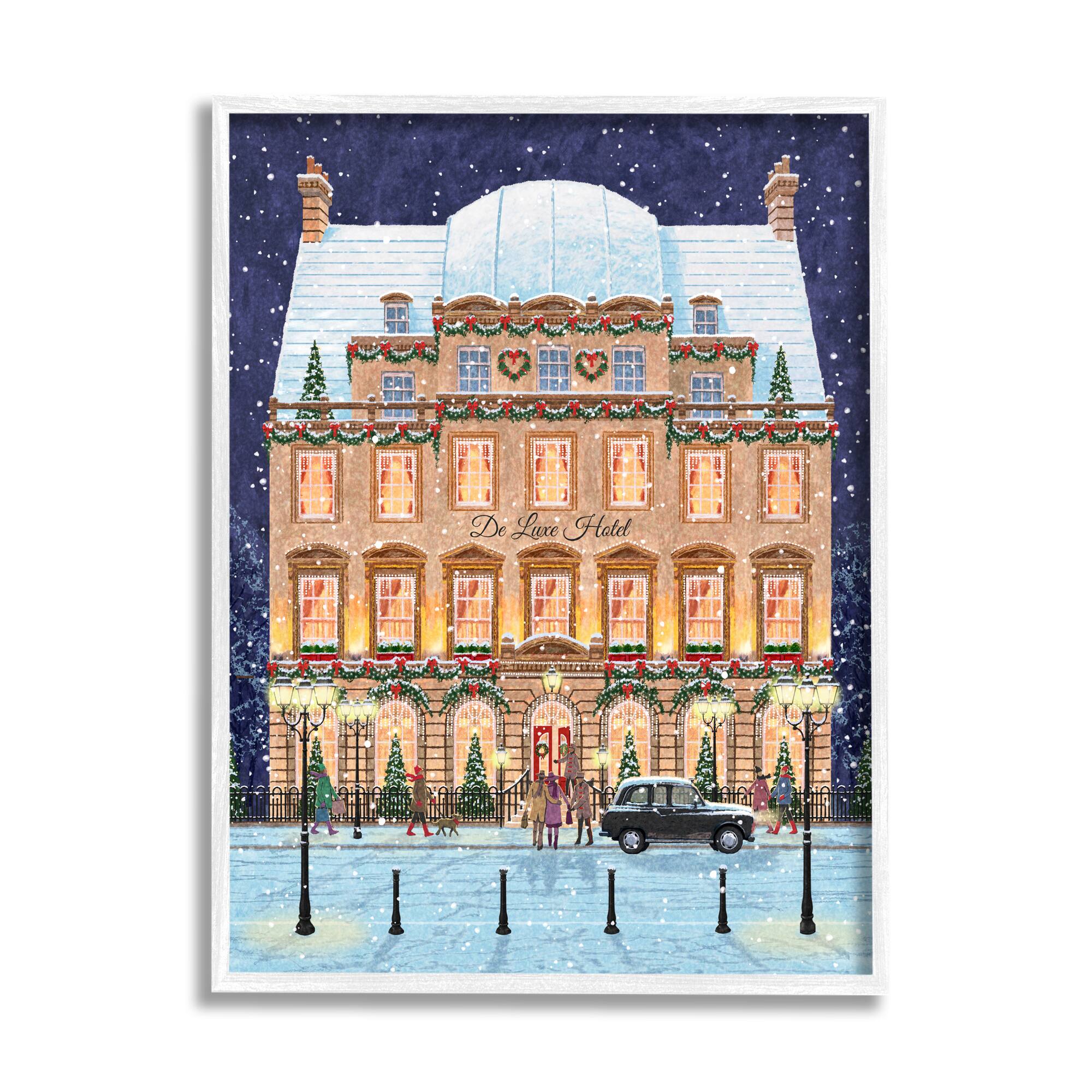 Stupell Industries Winter Hotel Christmas Festival Framed Giclee Art