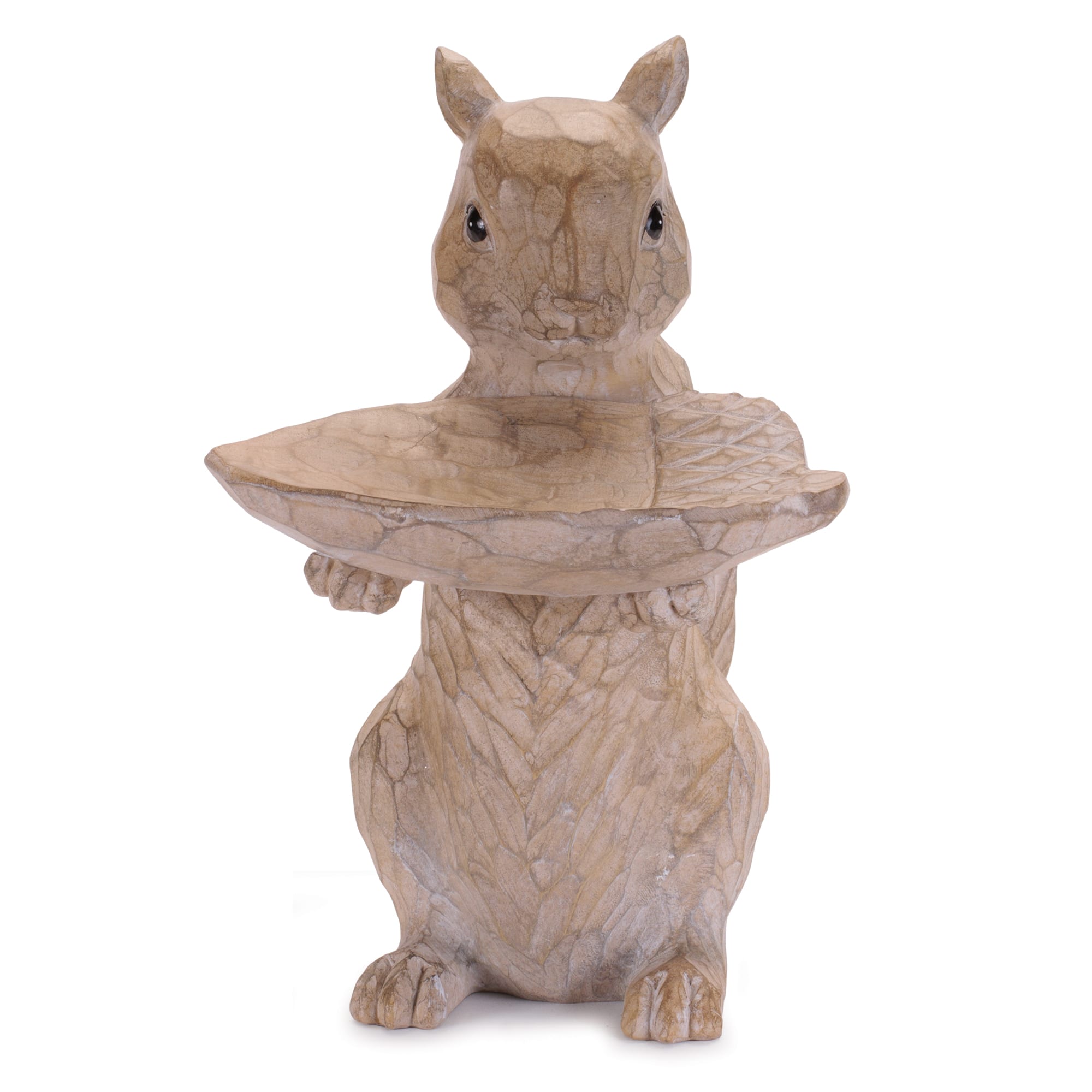 Beige Woodland Squirrel Resin Bird Feeder Set