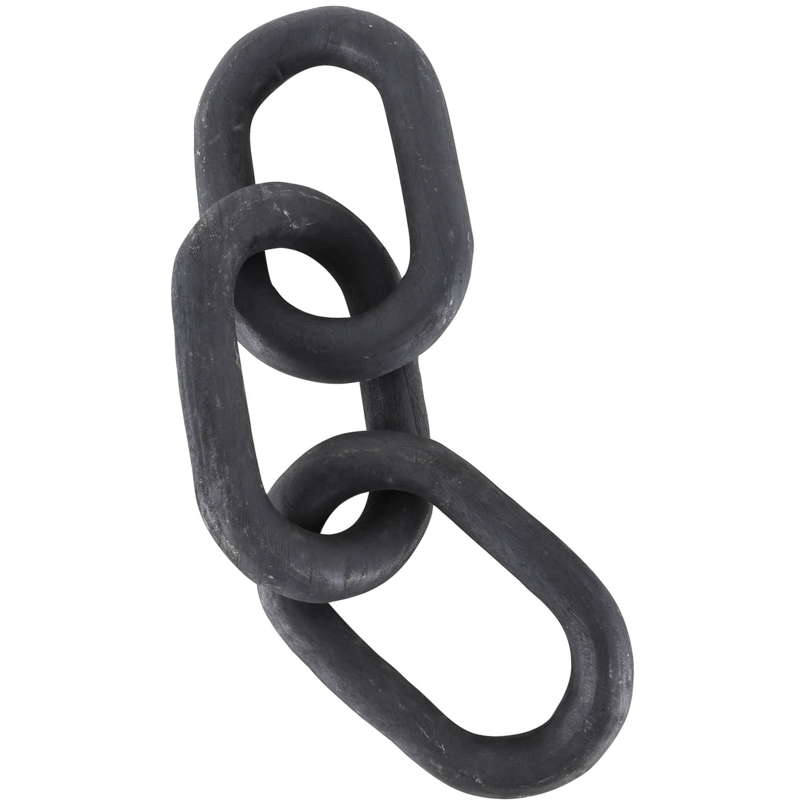 23" Matte Black Distressed Wood 3-Link Chain Sculpture