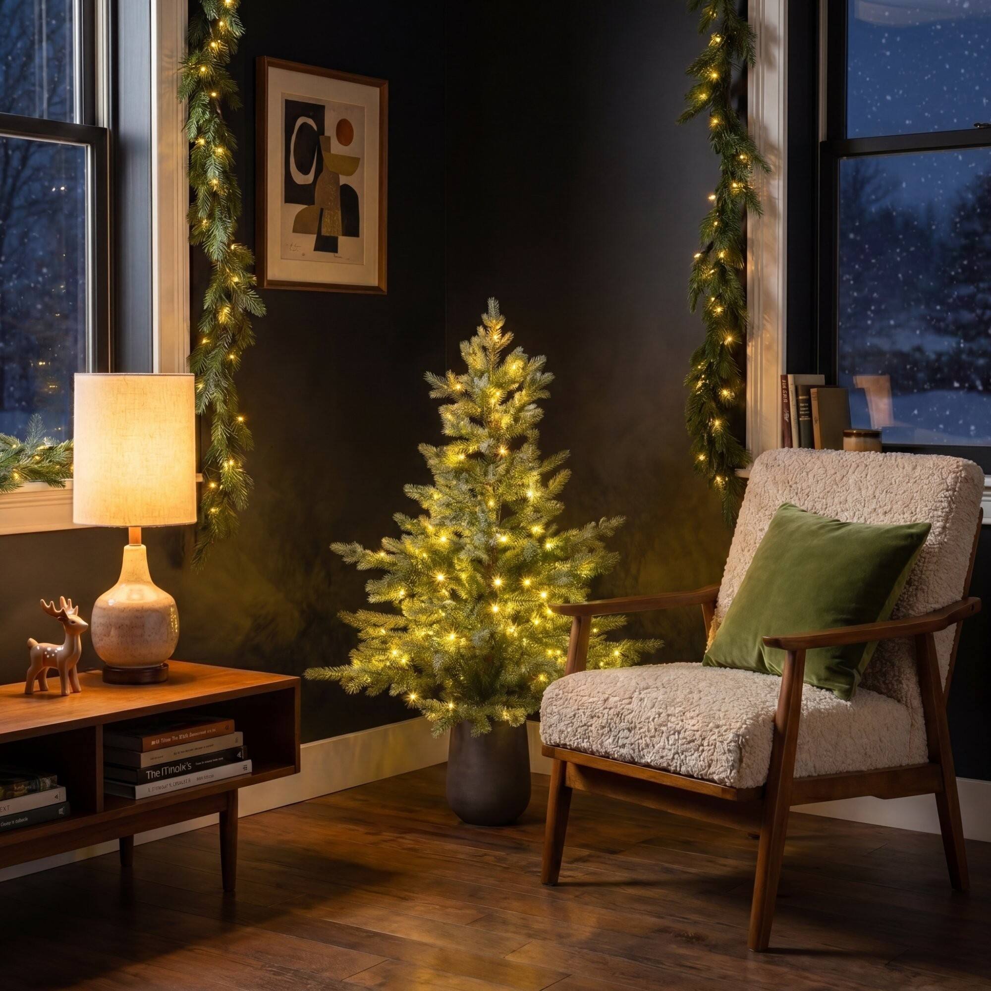 Nearly Natural 4ft. Pre-Lit Artificial Christmas Tree in Gray Ceramic Planter