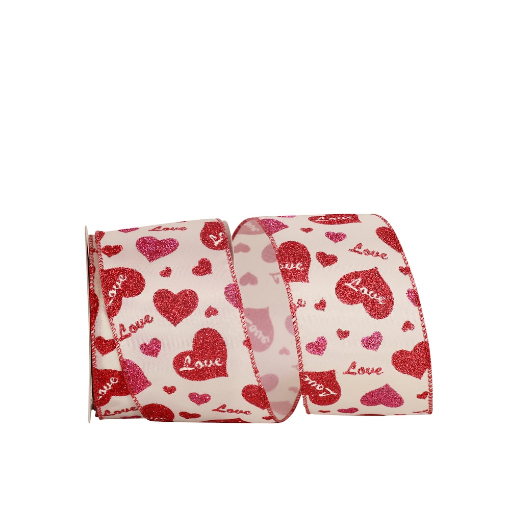 JAM Paper 2.5" x 10yd. Wired Candy Love Heart Glitter Ribbon
