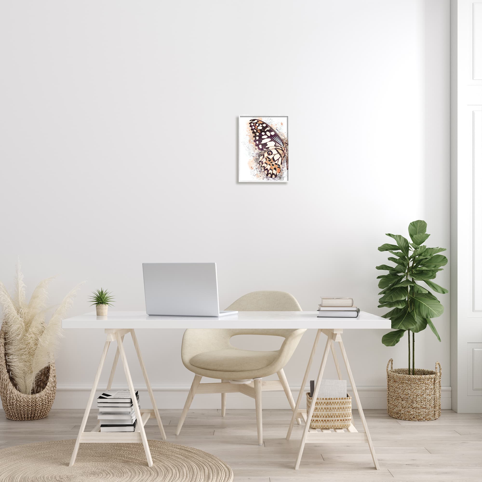 Stupell Industries Close Up Butterfly Patterned Wing Paint Splatter in White Frame Wall Art