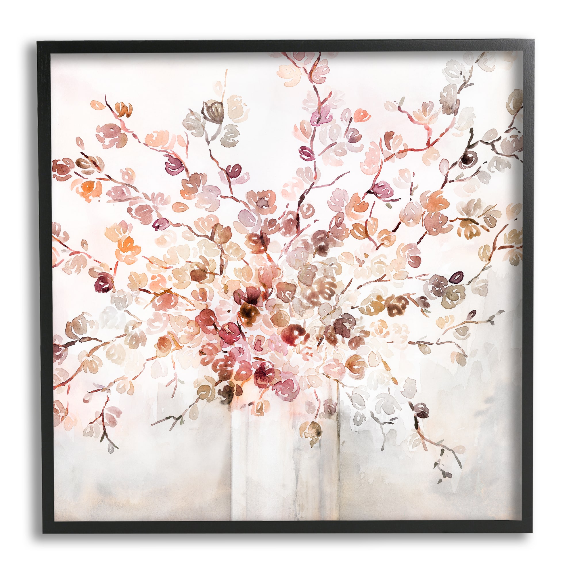 Stupell Industries Abstract Warm Floral Vine Bouquet Expressive Red Flowers Framed Wall Art