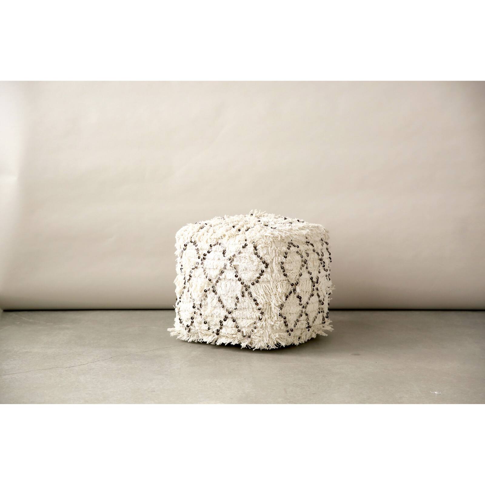Hello Honey® 16" White Moroccan Wedding Quilt Pouf with Fringe & Sequins