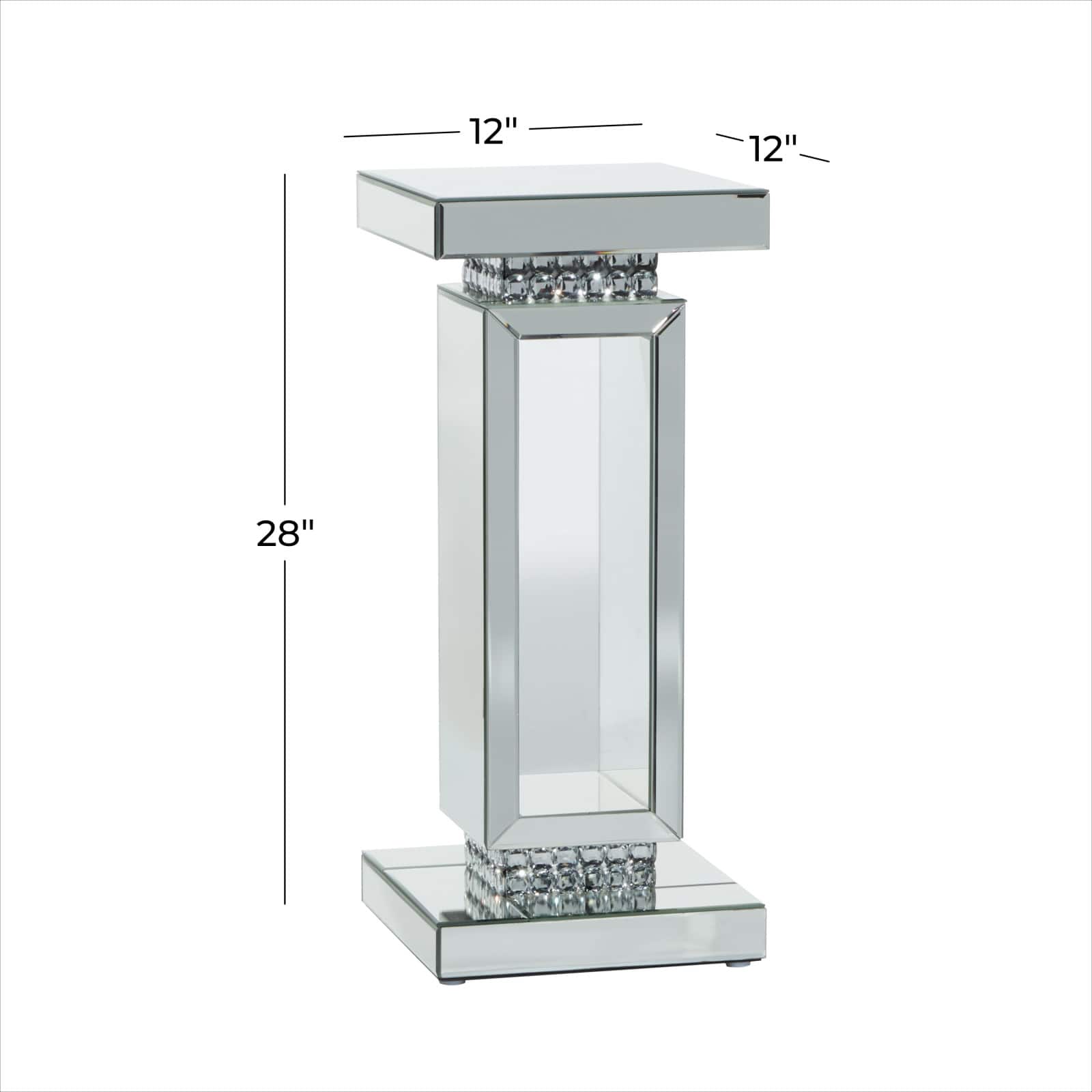 Silver MDF Wood Glam Pedestal Table, 12" x 12" x 28"
