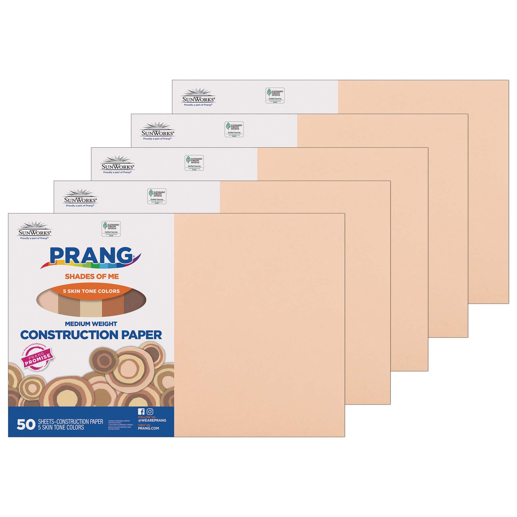 Prang® 12" x 18" Shades of Me Medium Weight Construction Paper, 5 Packs of 50 Sheets