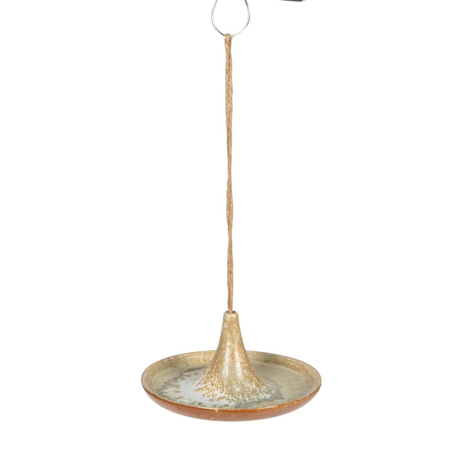Hello Honey® 6.75" Tan Stoneware Bird Feeder with Jute Hanger