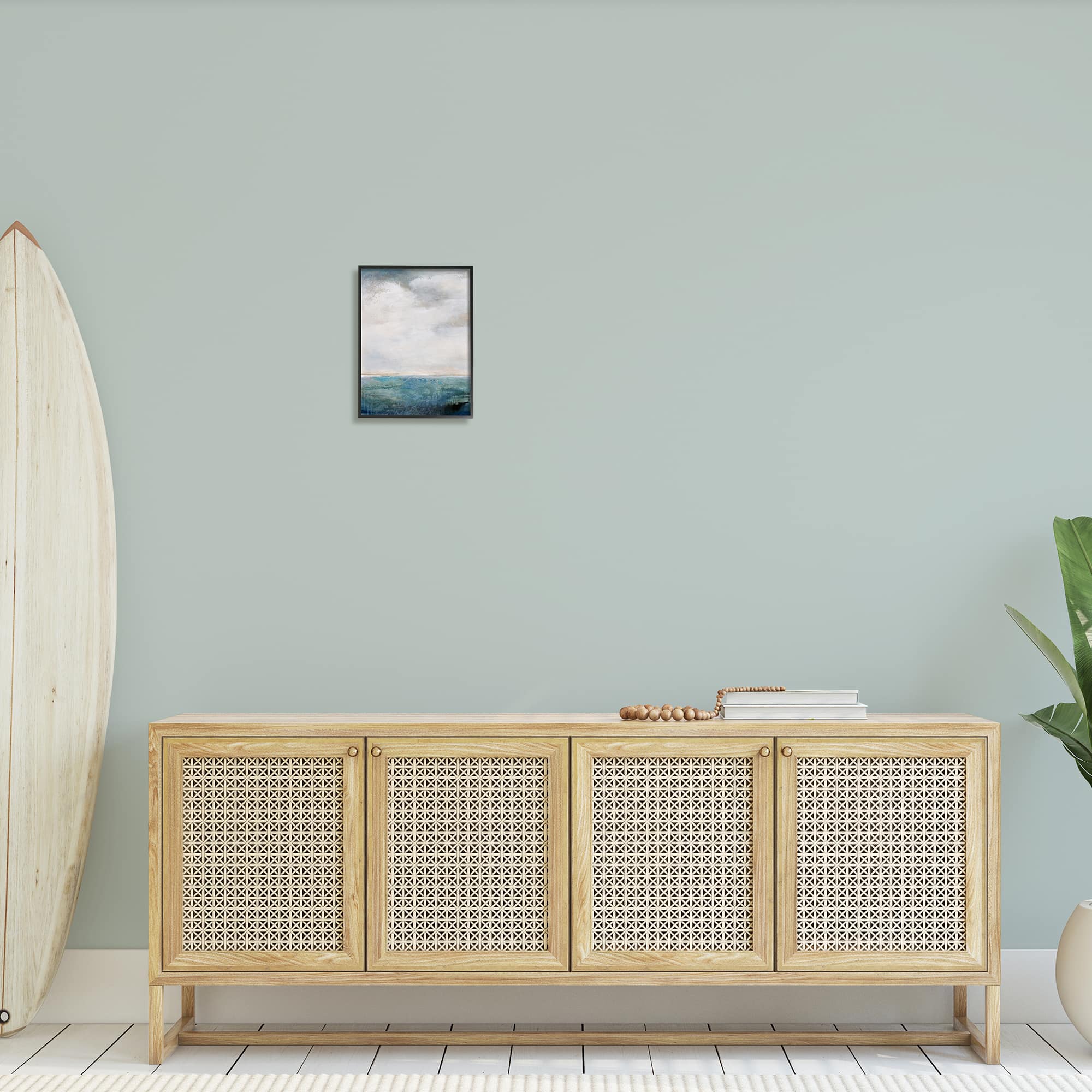 Stupell Industries Abstract Ocean Horizon Line Nautical Water Cloudy Sky Framed Wall Art