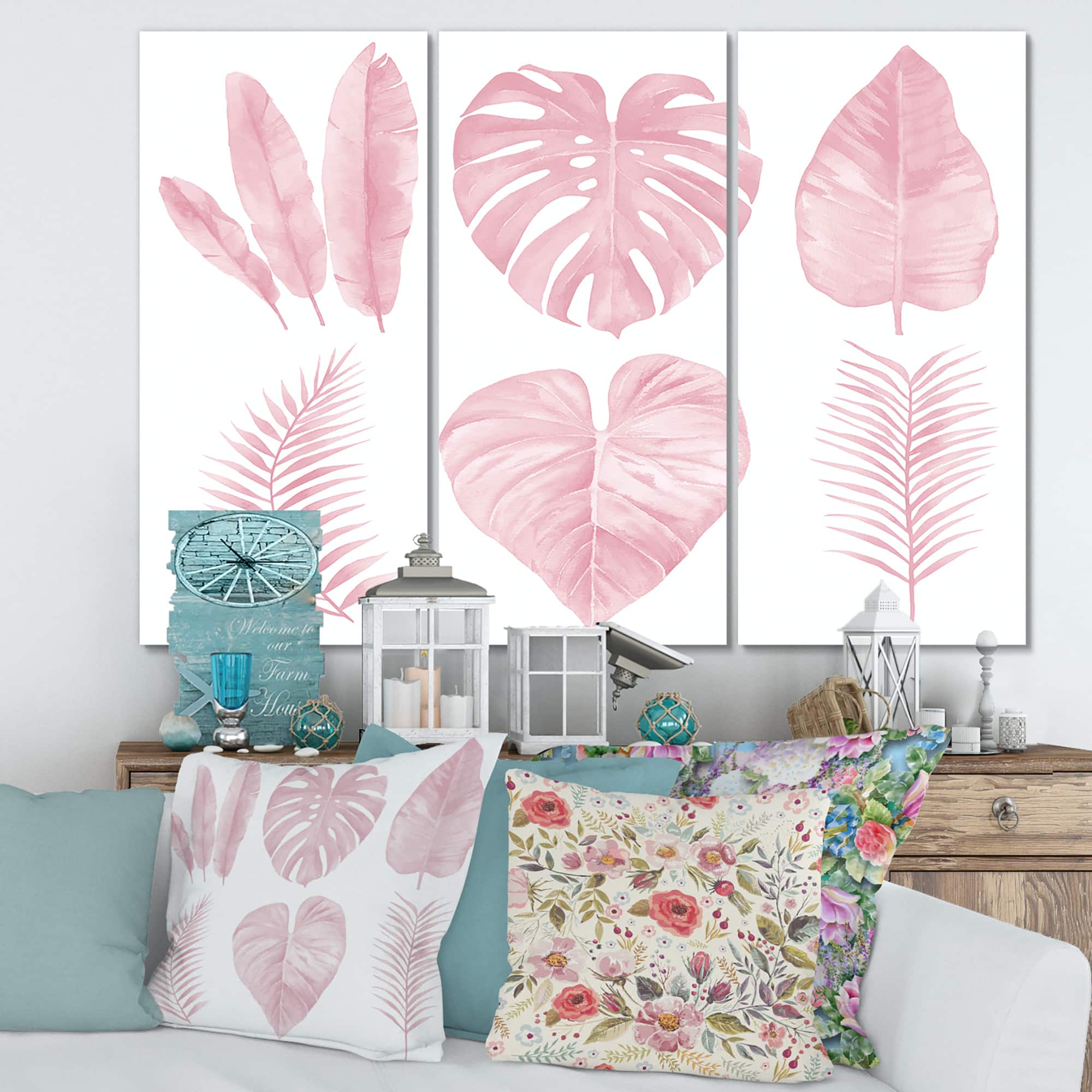 Designart - Tropical Pink Watercolour Leaves I