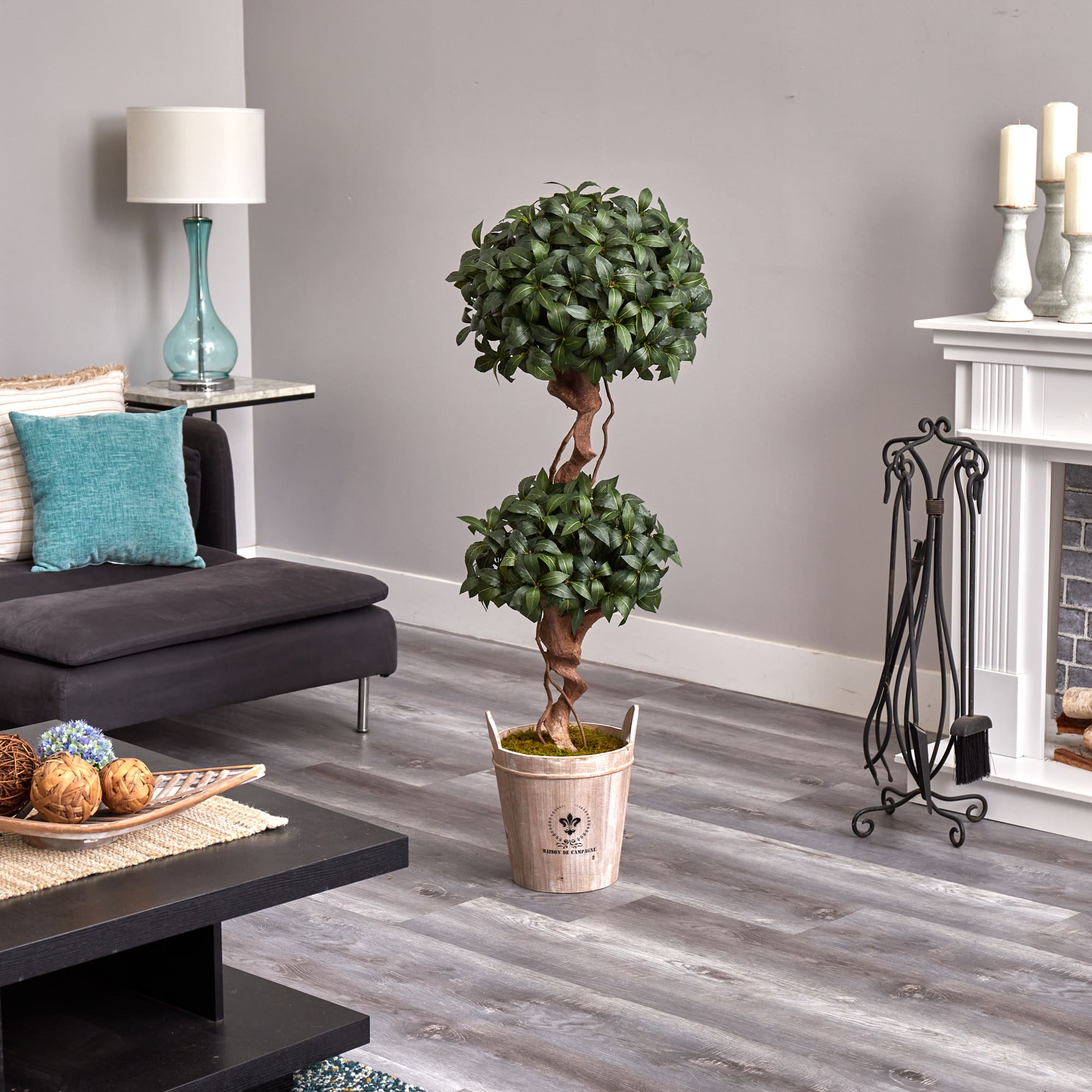 4.5ft. Sweet Bay Double Topiary Tree in Farmhouse Planter