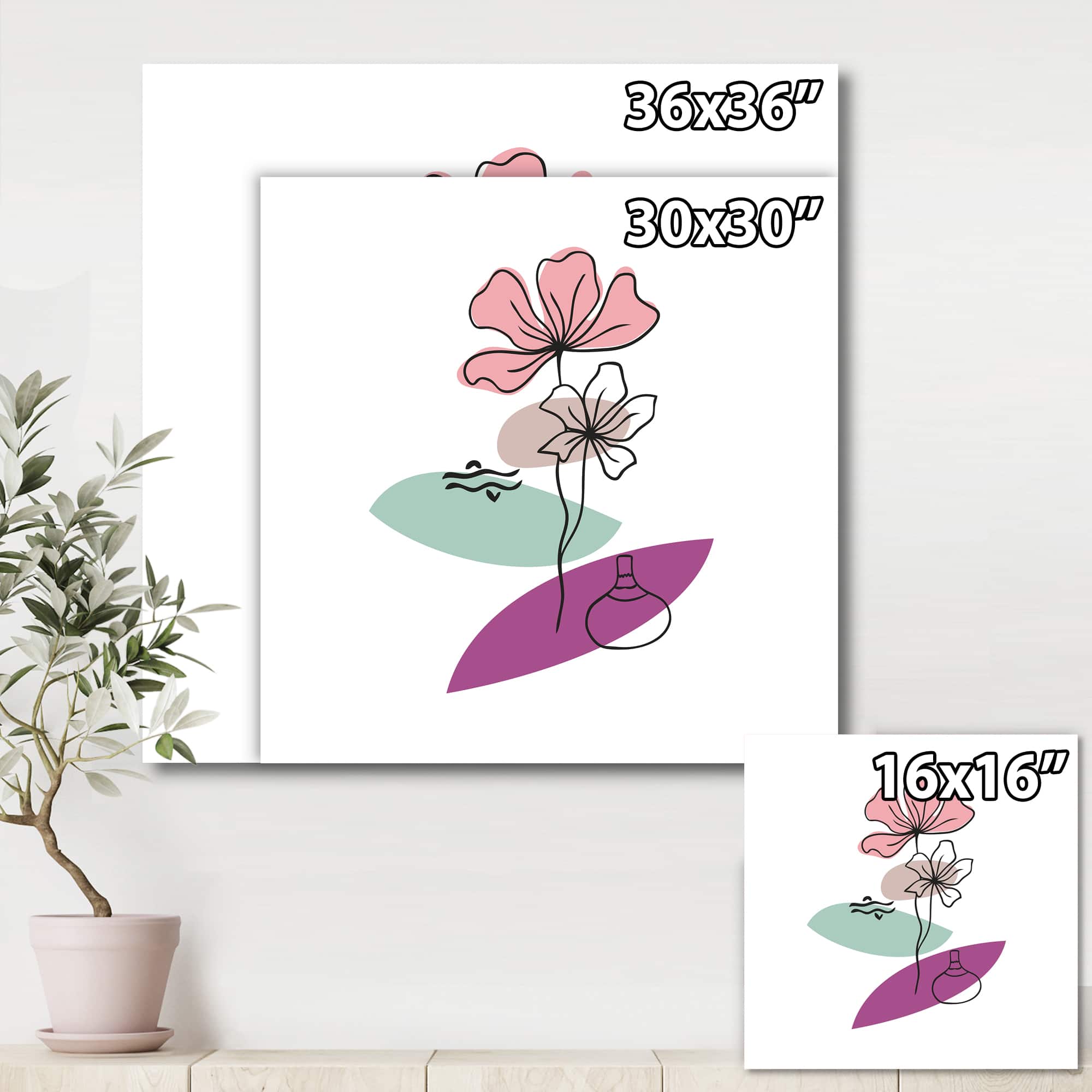 Designart - Elementary Shapes With Abstract Flowers Plants IV