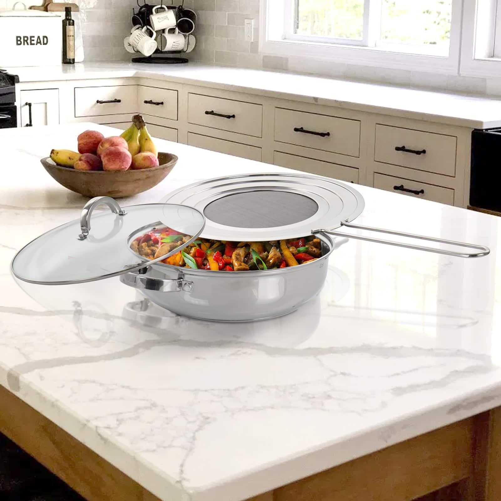 Oster Sangerfield 4qt. Stainless Steel Sauté Pan with Lid and Splatter Guard