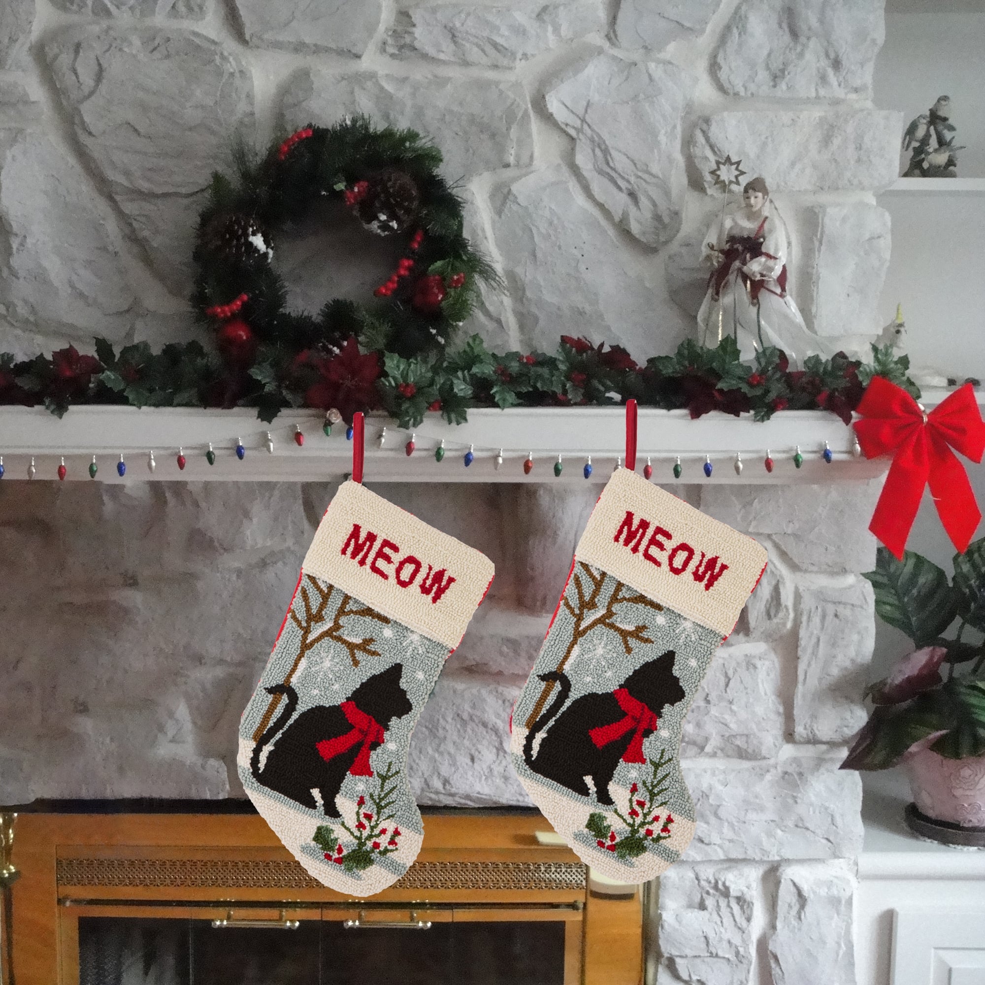 Glitzhome® 20" Cat Hooked Stockings, 2ct.