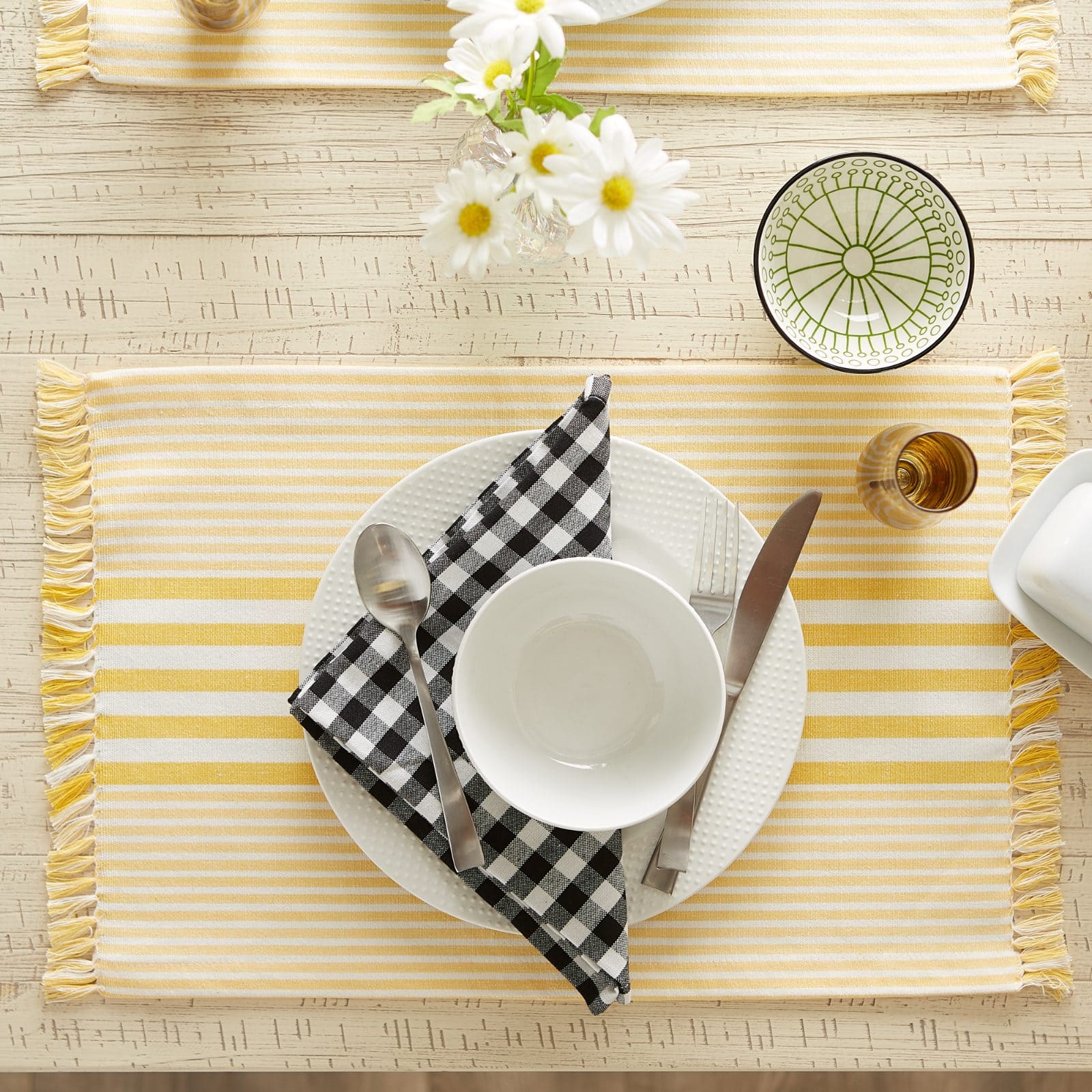 DII® Deep Yellow Stripes With Fringe Placemats, 6ct.