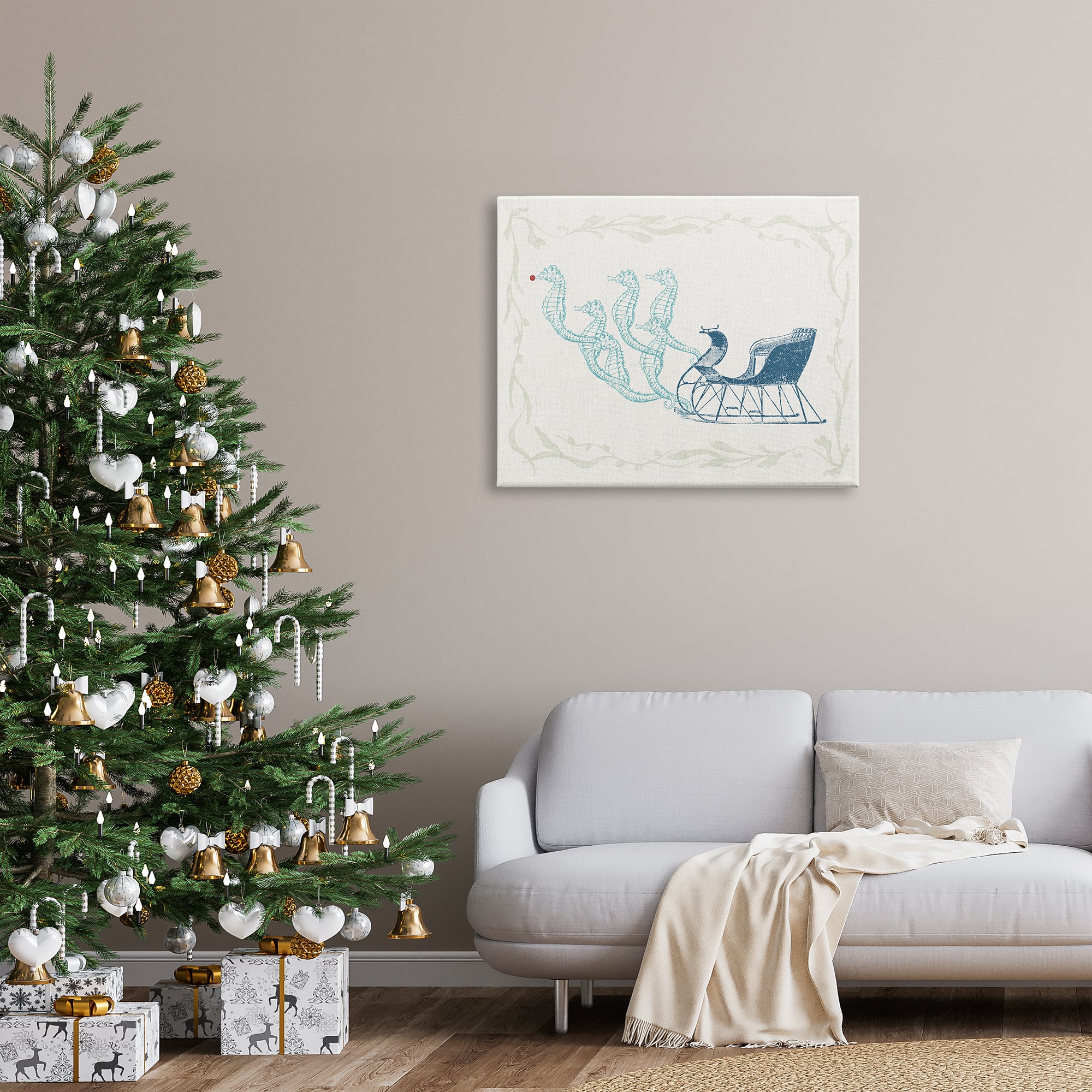 Stupell Industries Seahorse Santa Sled Nautical Christmas Canvas Wall Art