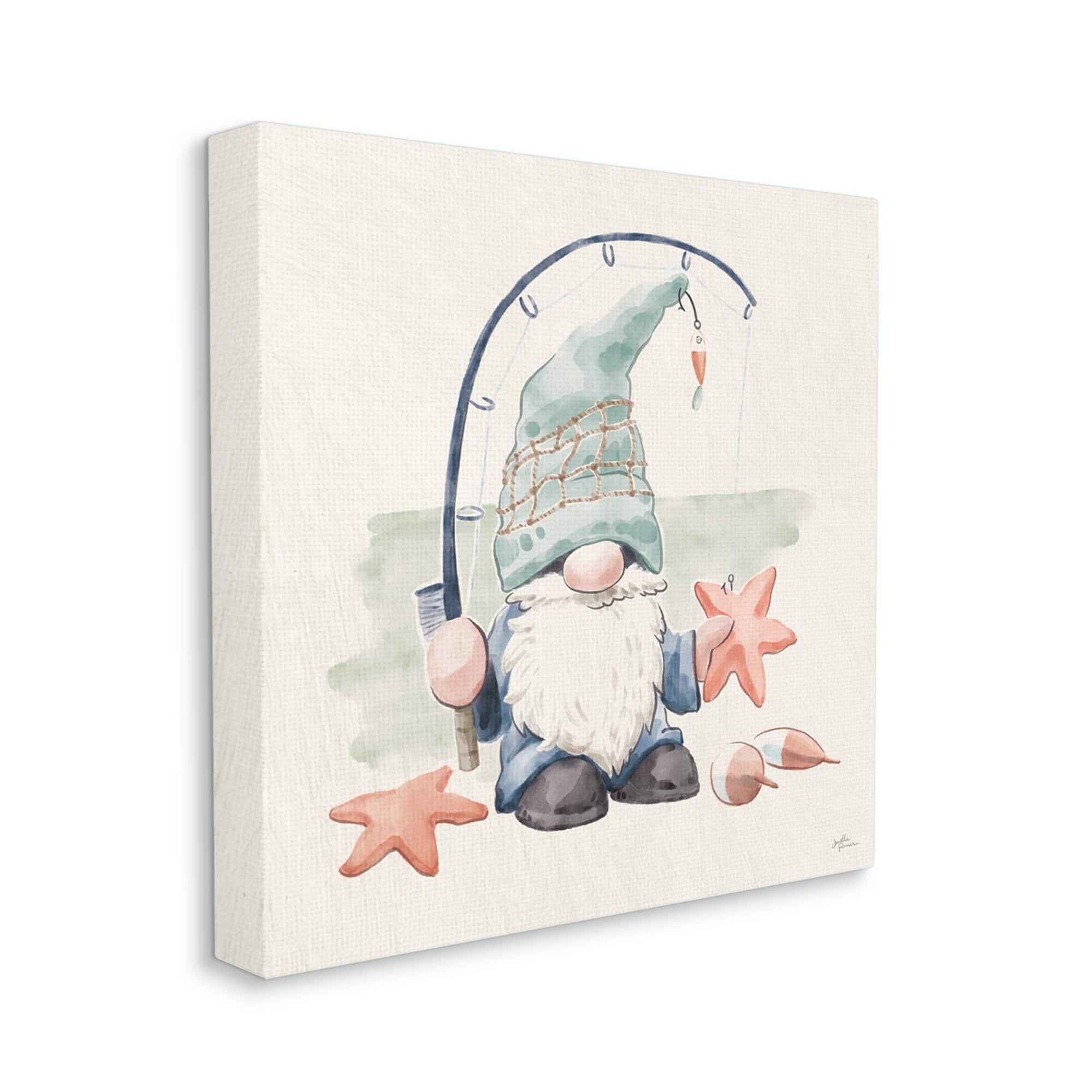 Stupell Industries Summer Fisherman Gnome Holding Starfish Canvas Wall Art