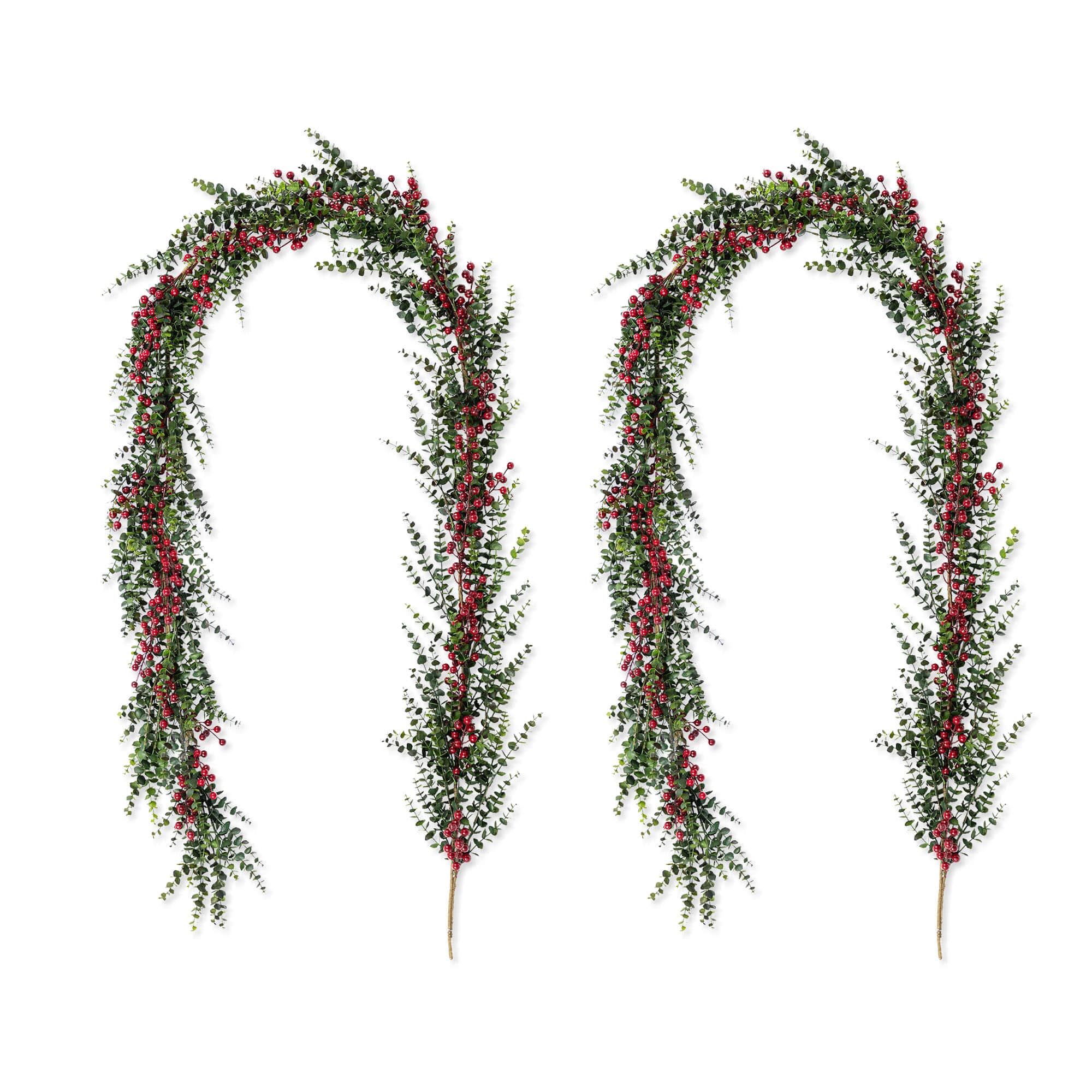 Glitzhome® 9ft. Christmas Greenery PE Dripping Eucalyptus Garland with Red Berries, Set of 2