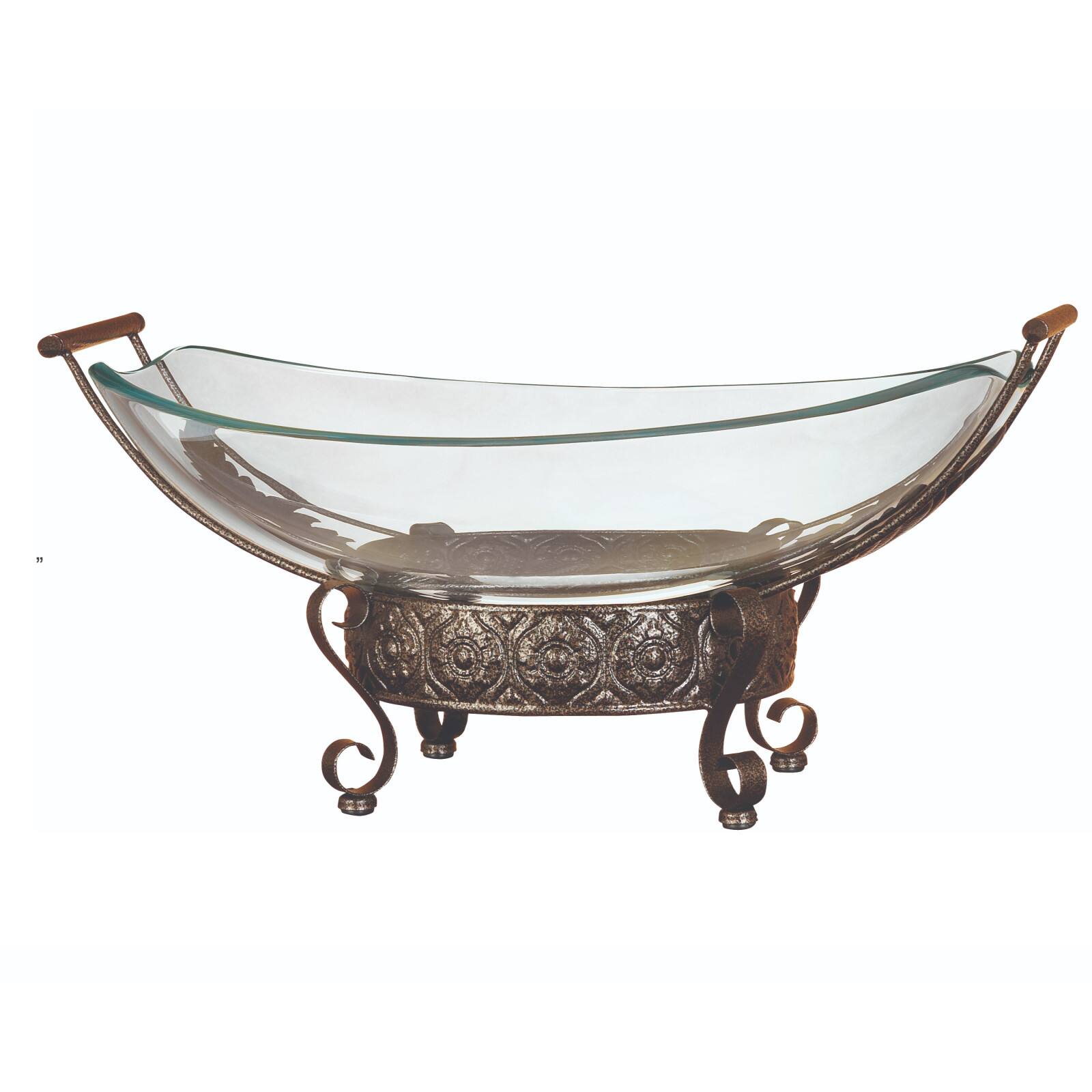 Brown Glass and Metal Traditional Serving Bowl, 10" x 23" x 14"