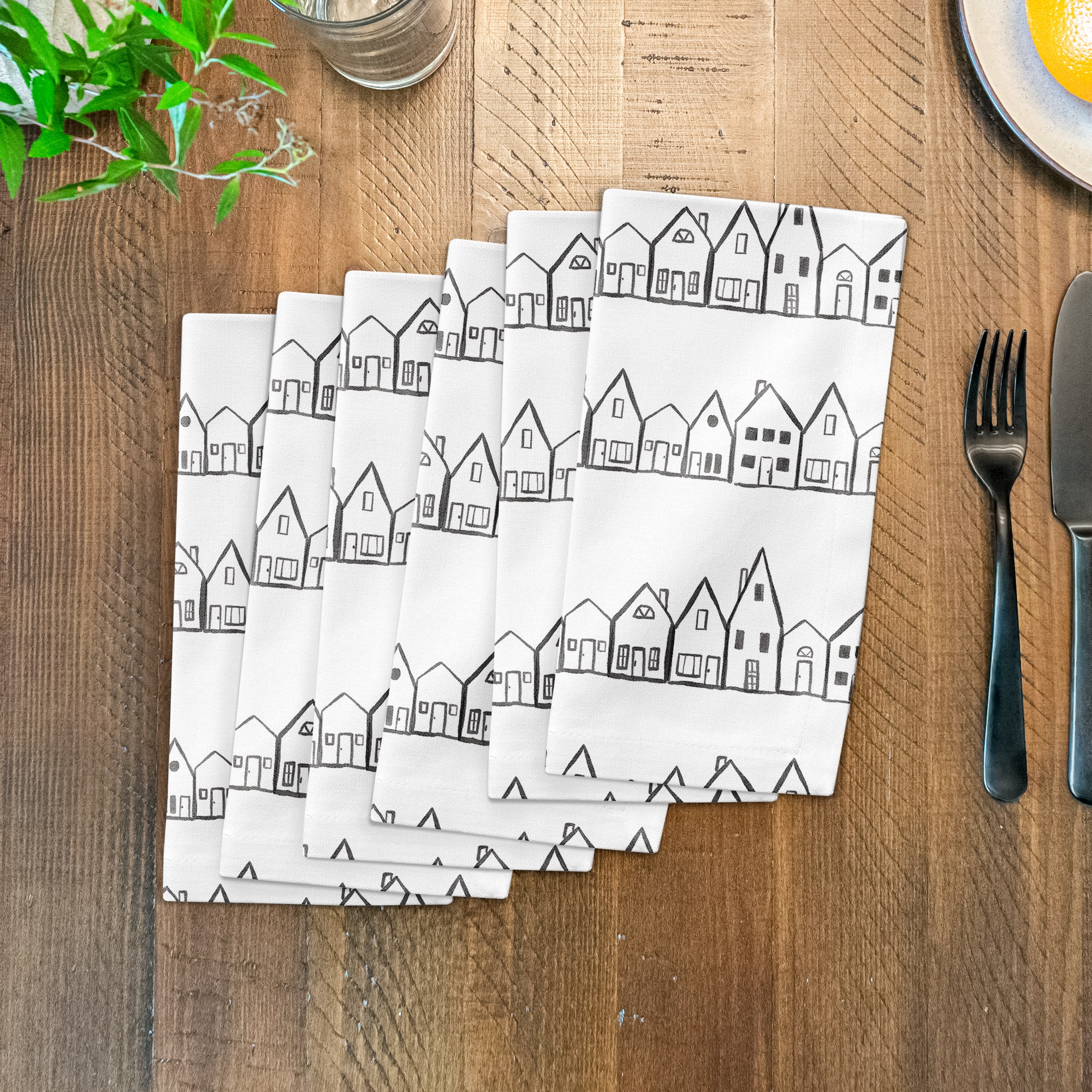 Simple House Pattern 10" x 10" Cotton Twill Napkin
