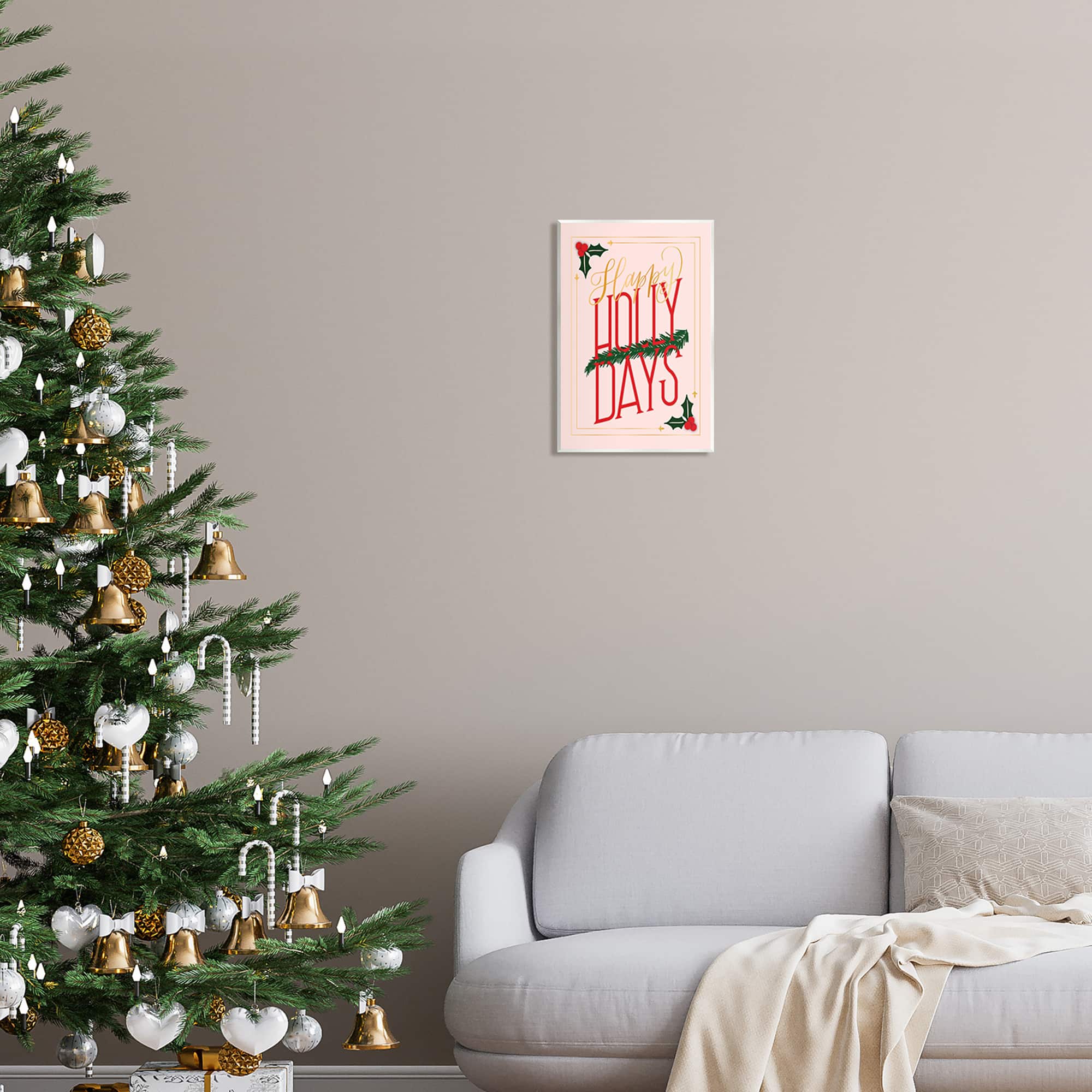 Stupell Industries Happy Holly Days Botanical Holiday Wall Plaque Art