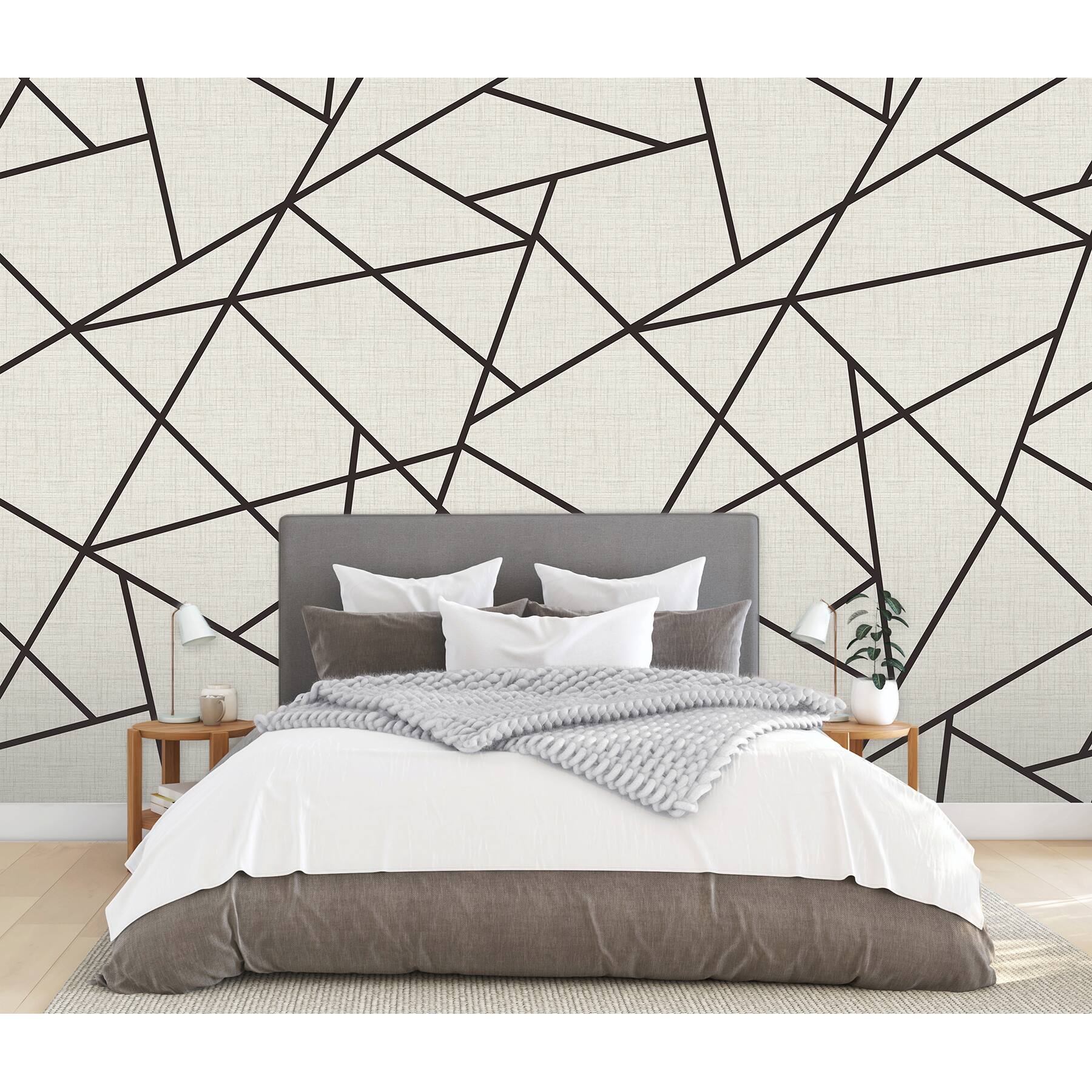 Katie Hunt Black on Dove Gray Modern Lines Wall Mural