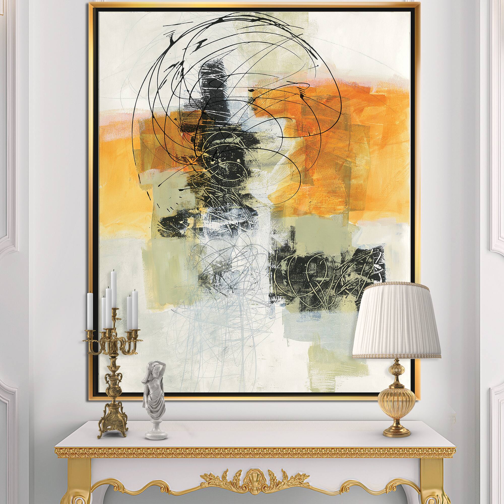 Designart - Abstract Composition of Glamorous Yellow and Black
