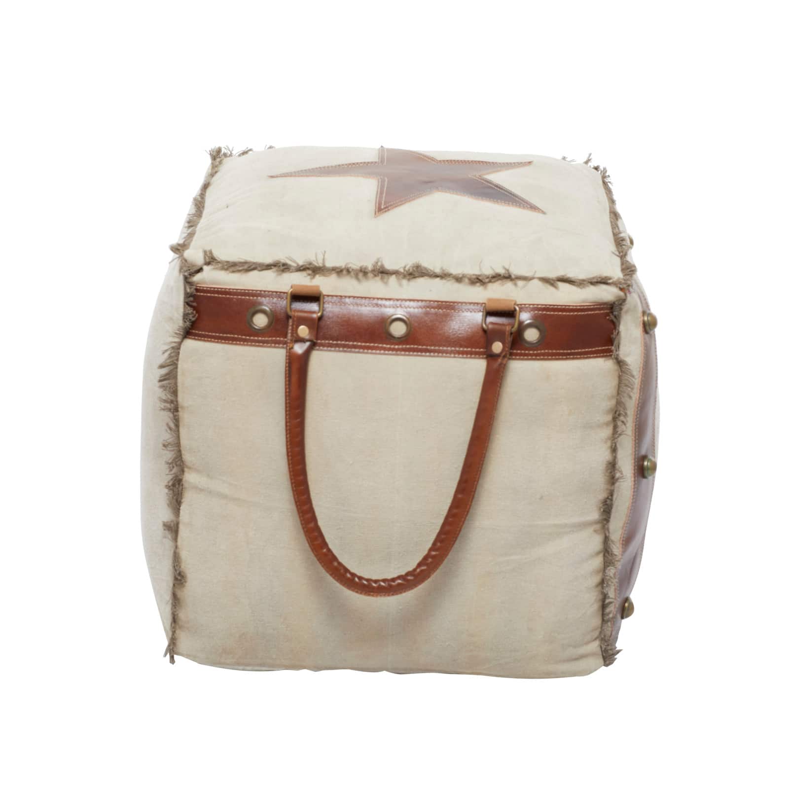 Brown Canvas Rustic Stool, 19" x 20" x 20"