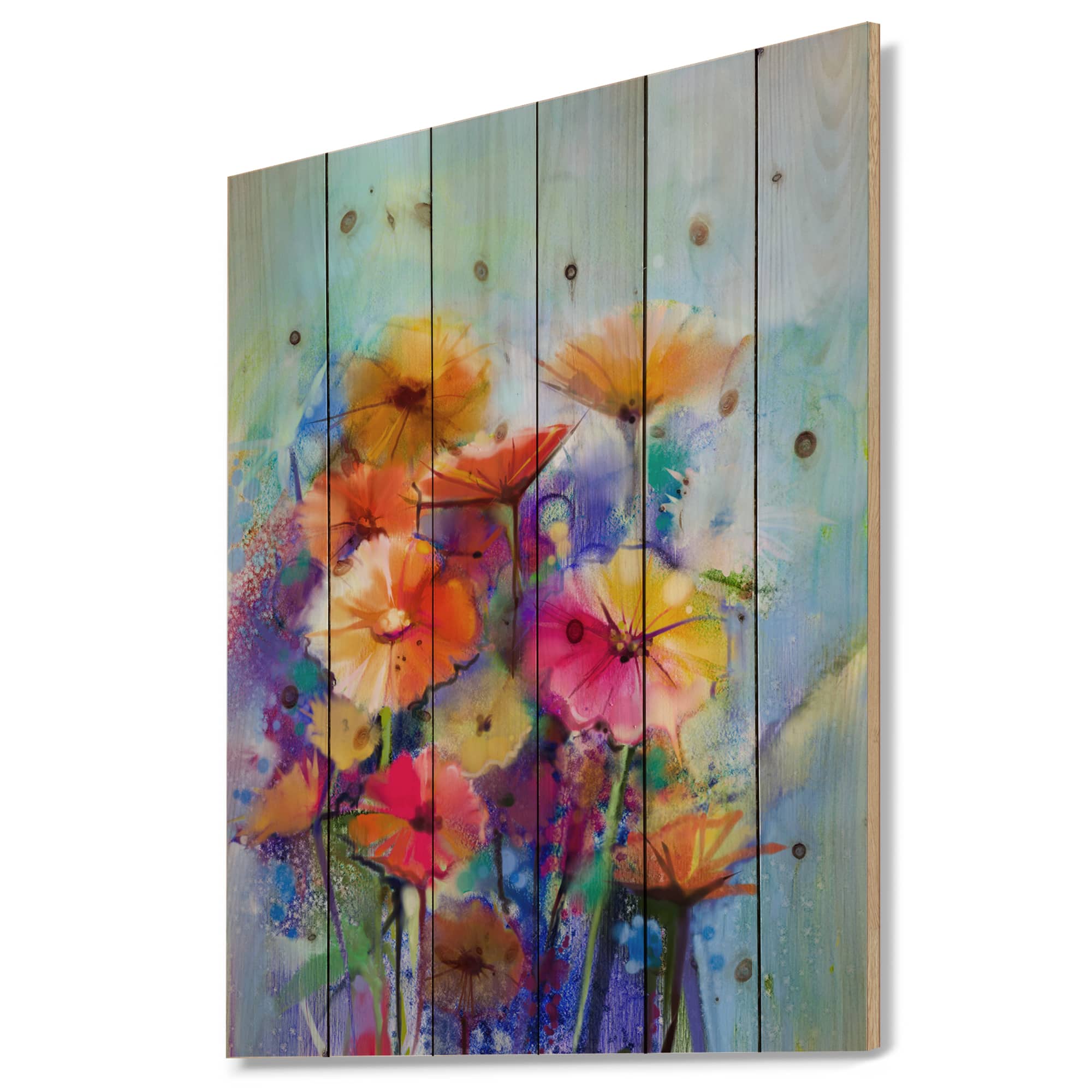Designart - Abstract Floral Watercolor Painting - Floral Print on Natural Pine Wood in Blue | 34" x 44" | Michaels&reg;