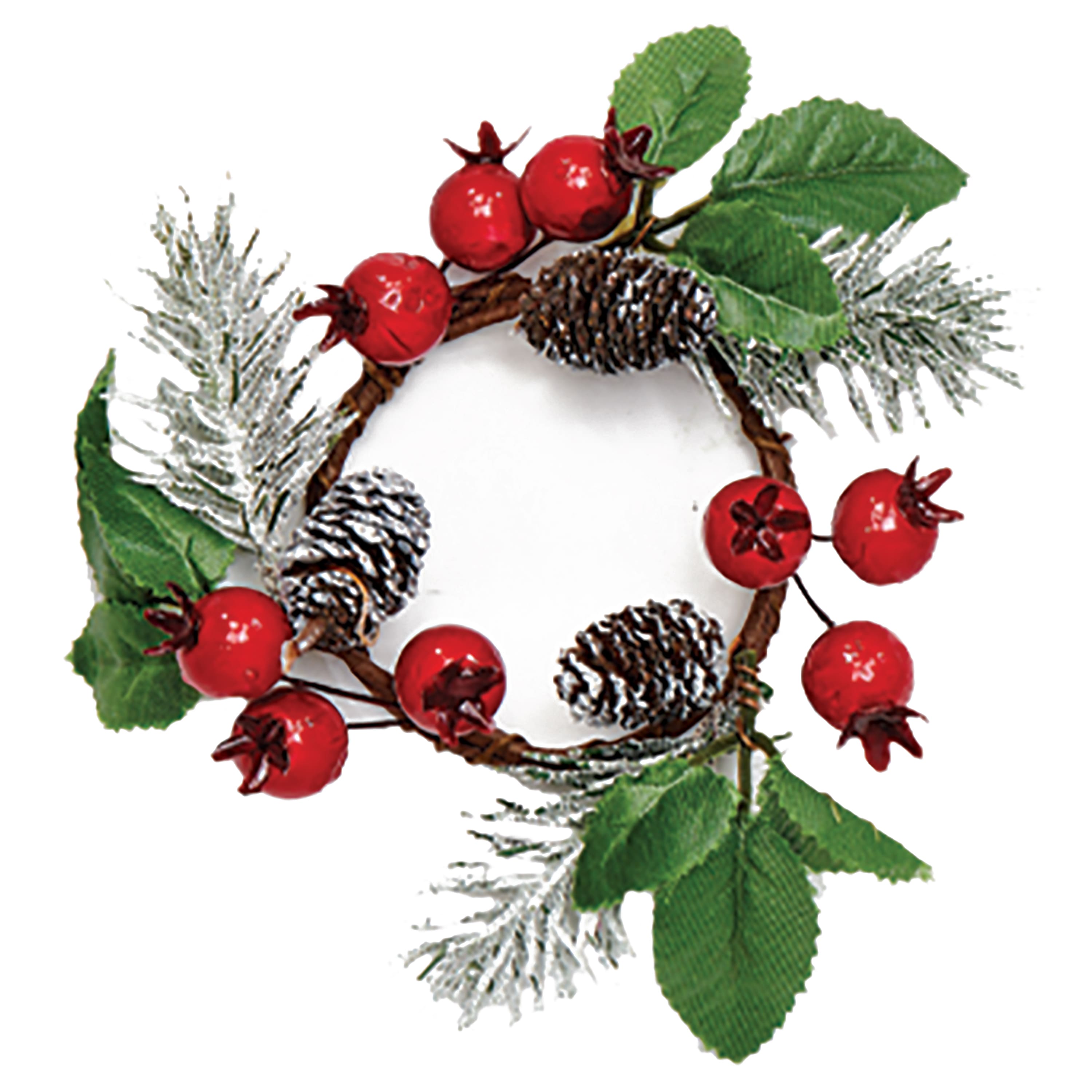 6" Christmas Pinecones & Berries Candle Rings, 2ct.