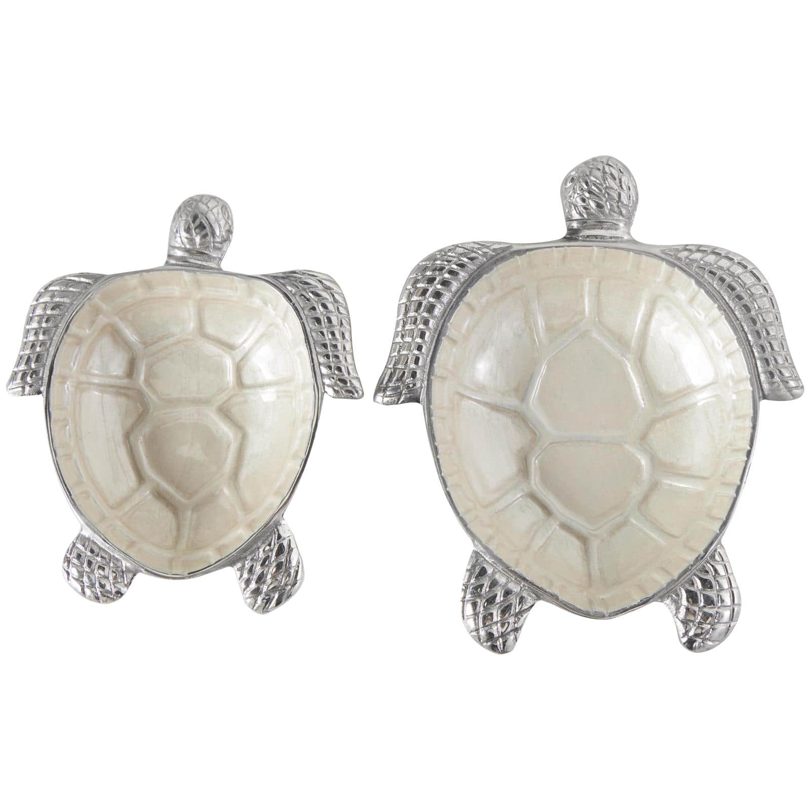 White Aluminum Metal Turtle Bowl with Silver Exterior Set