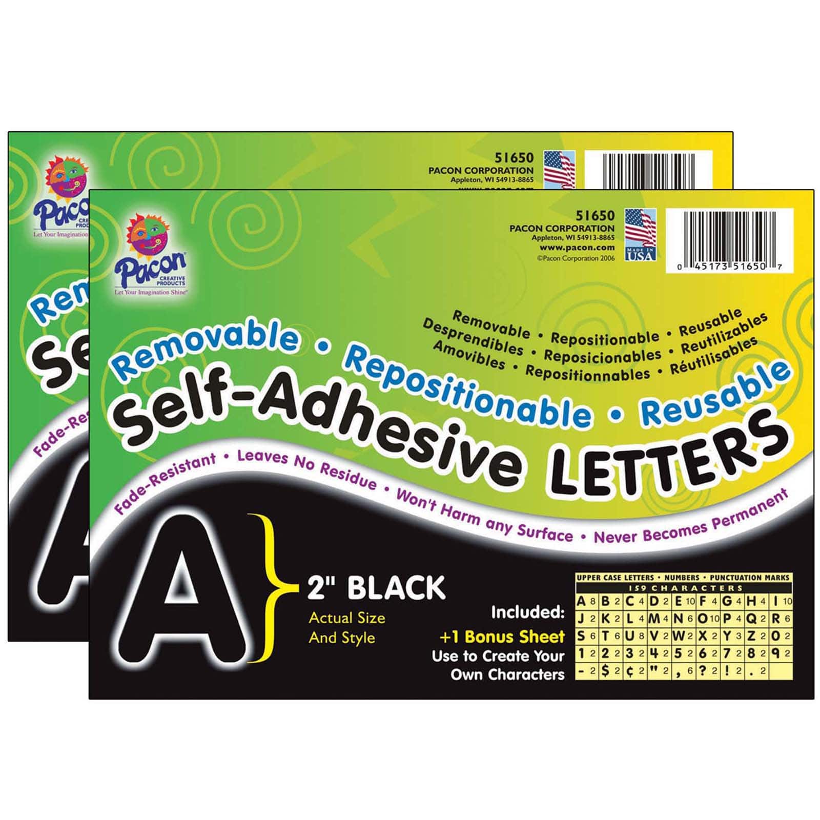 Pacon® Self-Adhesive Letters, Black, Puffy Font, 2", 2 Packs of 159