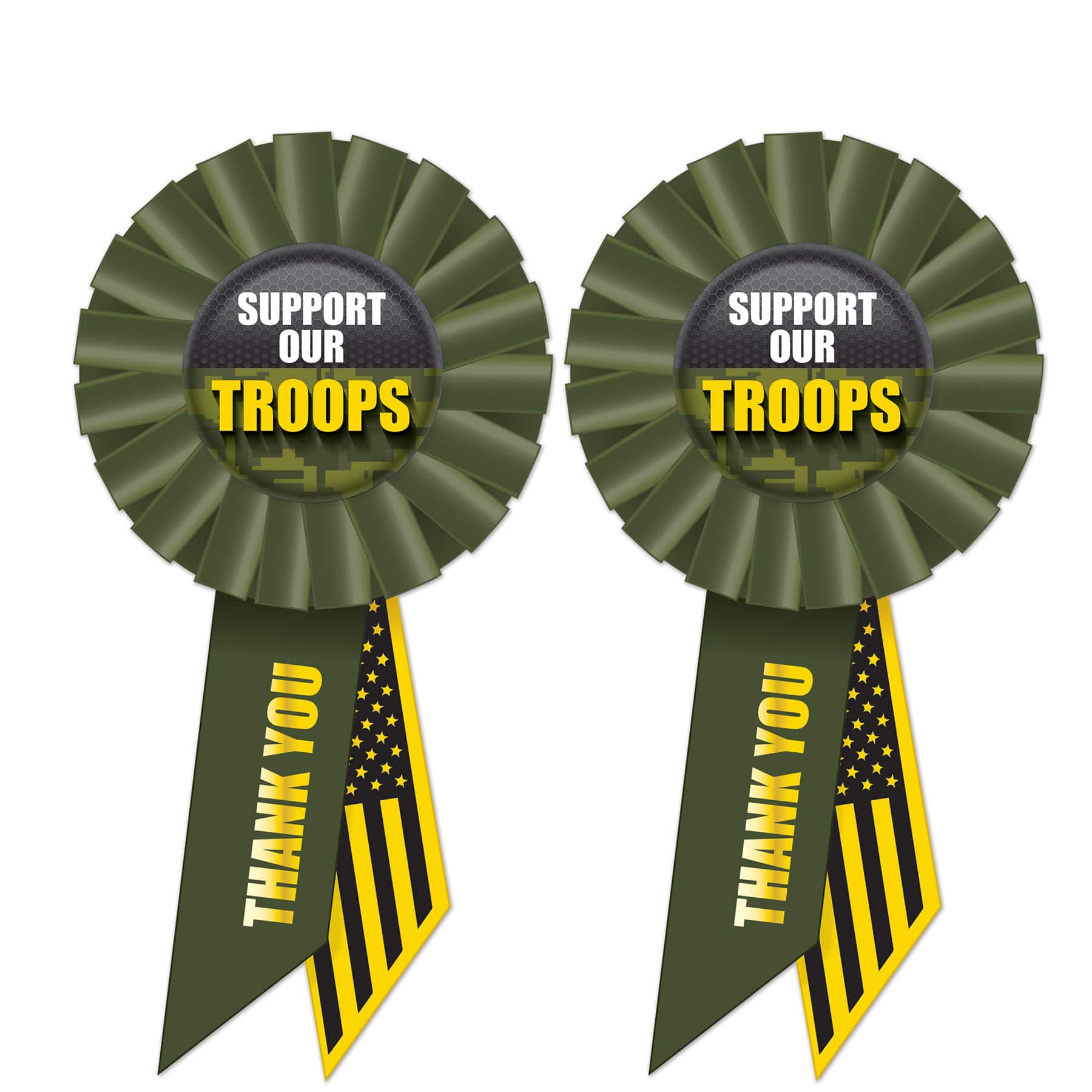 Beistle 6.5" Camouflage Support Our Troops Rosettes, 2ct.