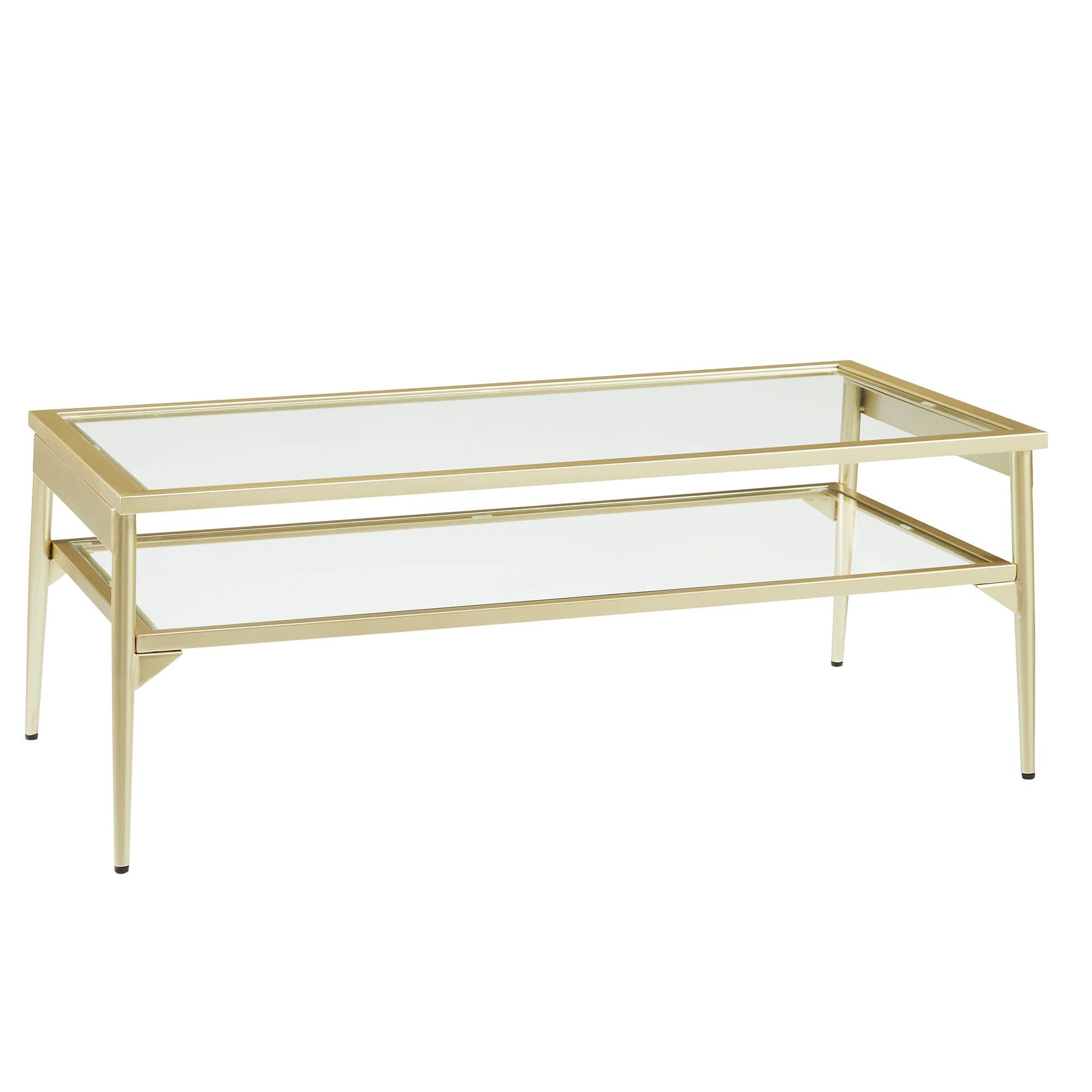 42" Gold Two Tier Glass and Metal Coffee Table