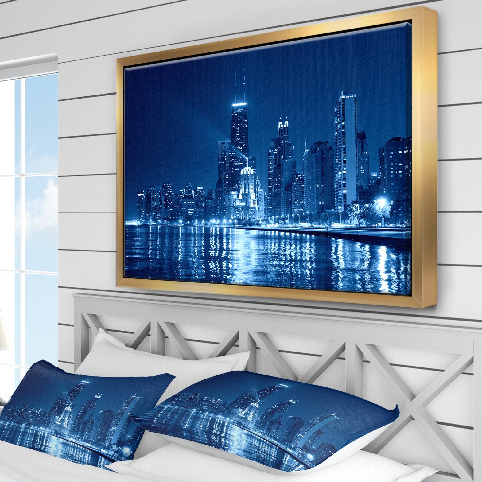 Designart - Blue Chicago Skyline Night