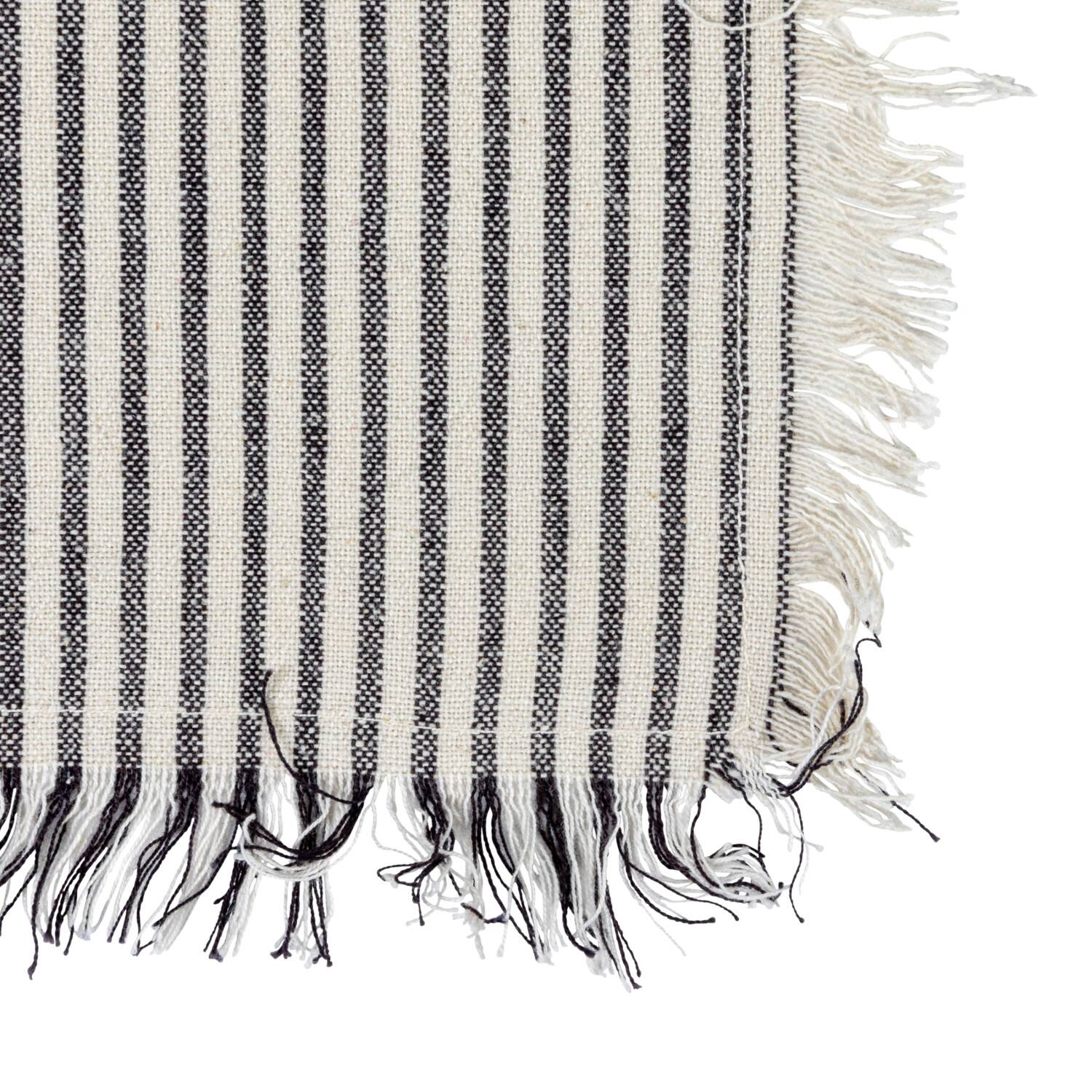 Hello Honey® Natural & Black Stripes Woven Cotton Tea Towels with Fringe Set