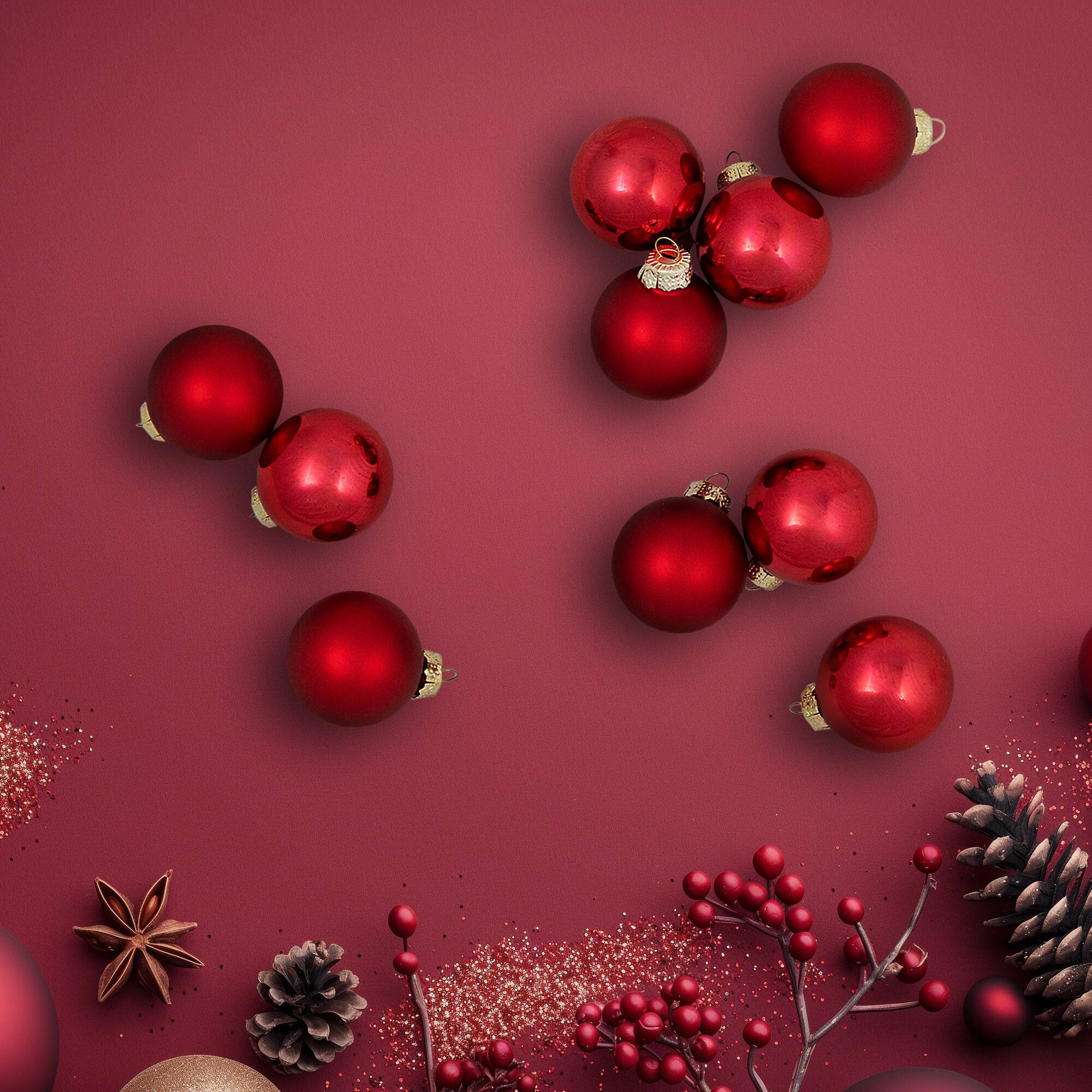 Northlight 1.5" Red 2-Finish Christmas Glass Ball Ornaments Set