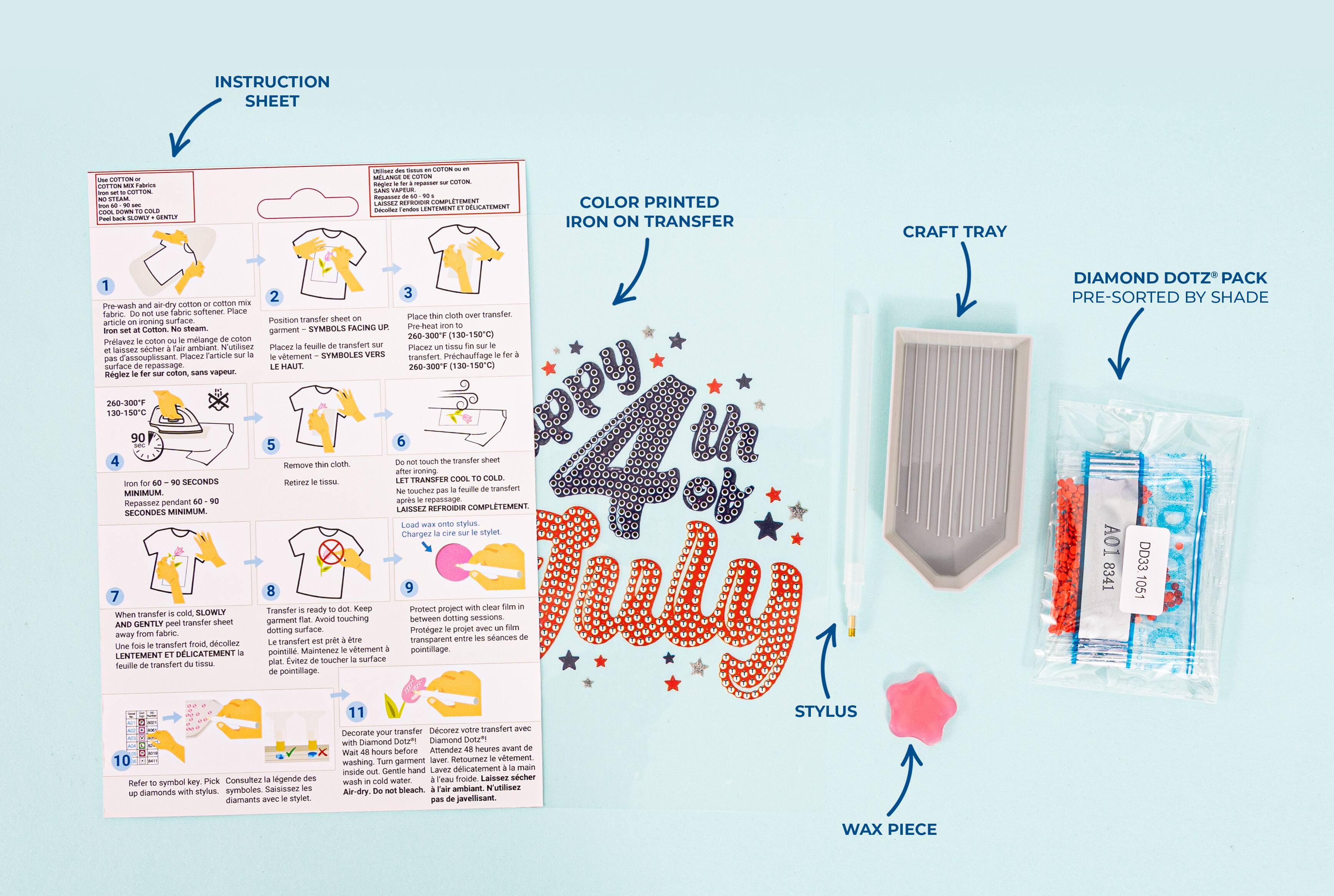 Diamond Dotz® Red, White & Blue Happy 4th of July Iron-On 'n' Dot Kit