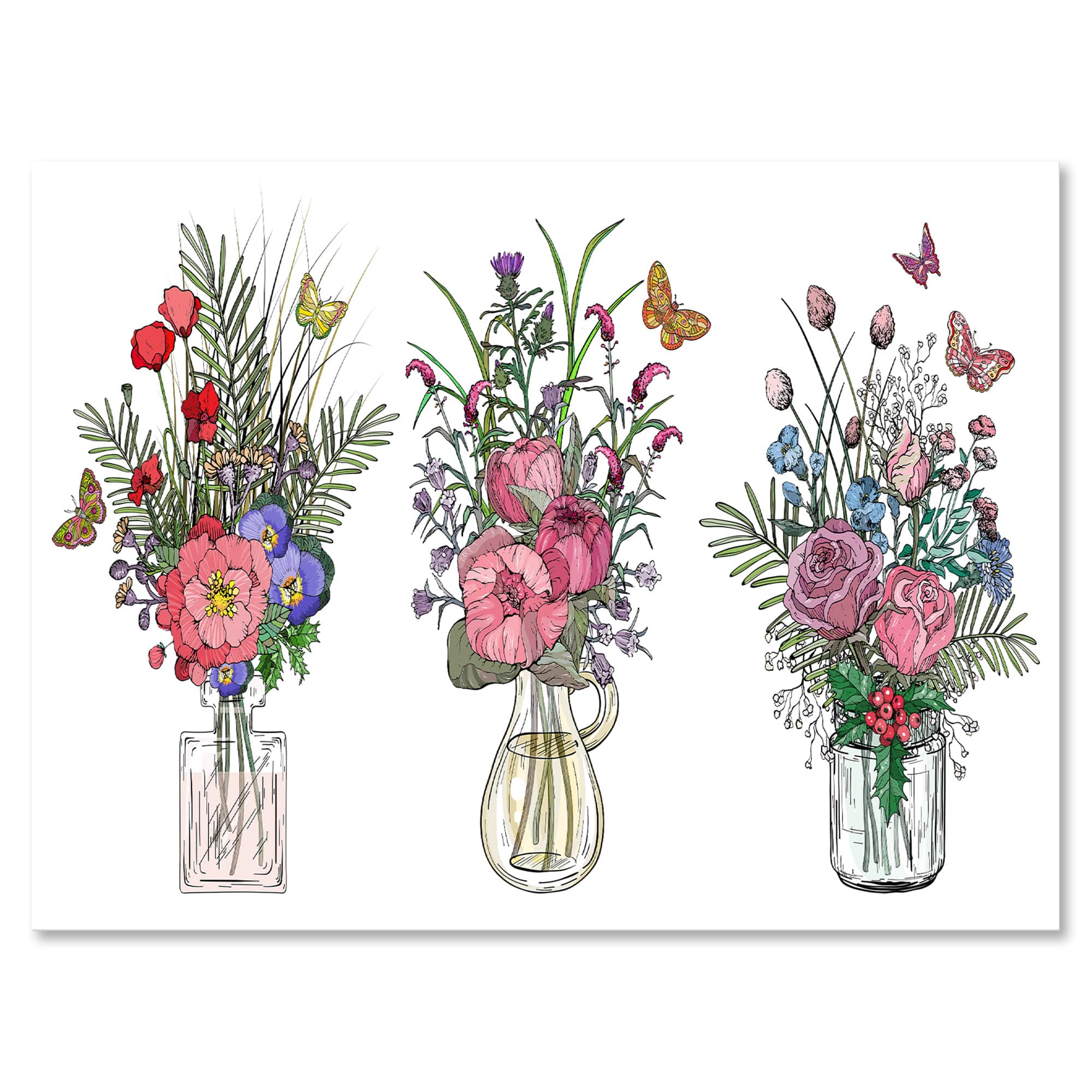Designart - Bouquets Of Wildflowers In Transparent Vases II
