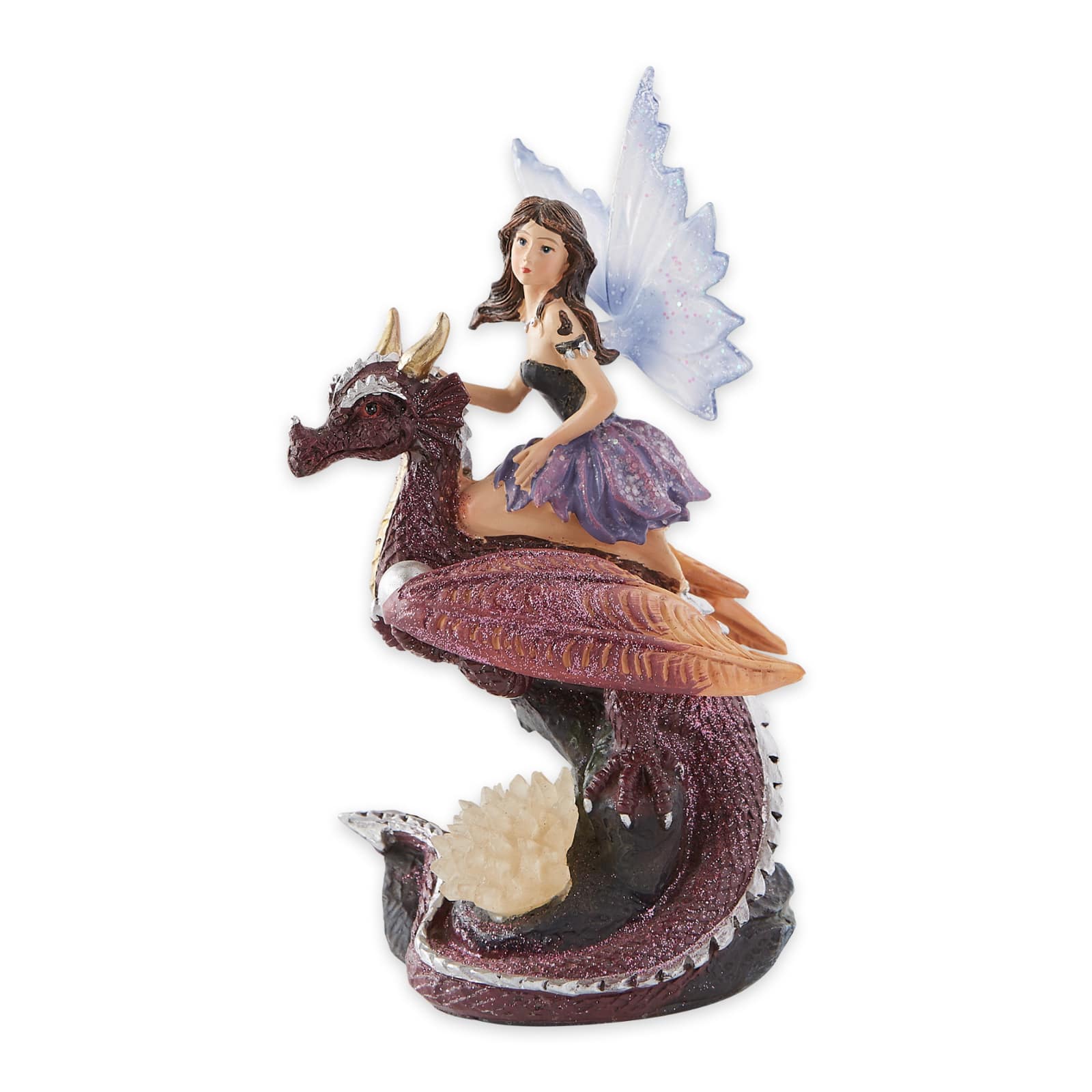 Fairy Riding Dragon Figurine With Light-Up Crystals 4.5" x 4" x 7.5
