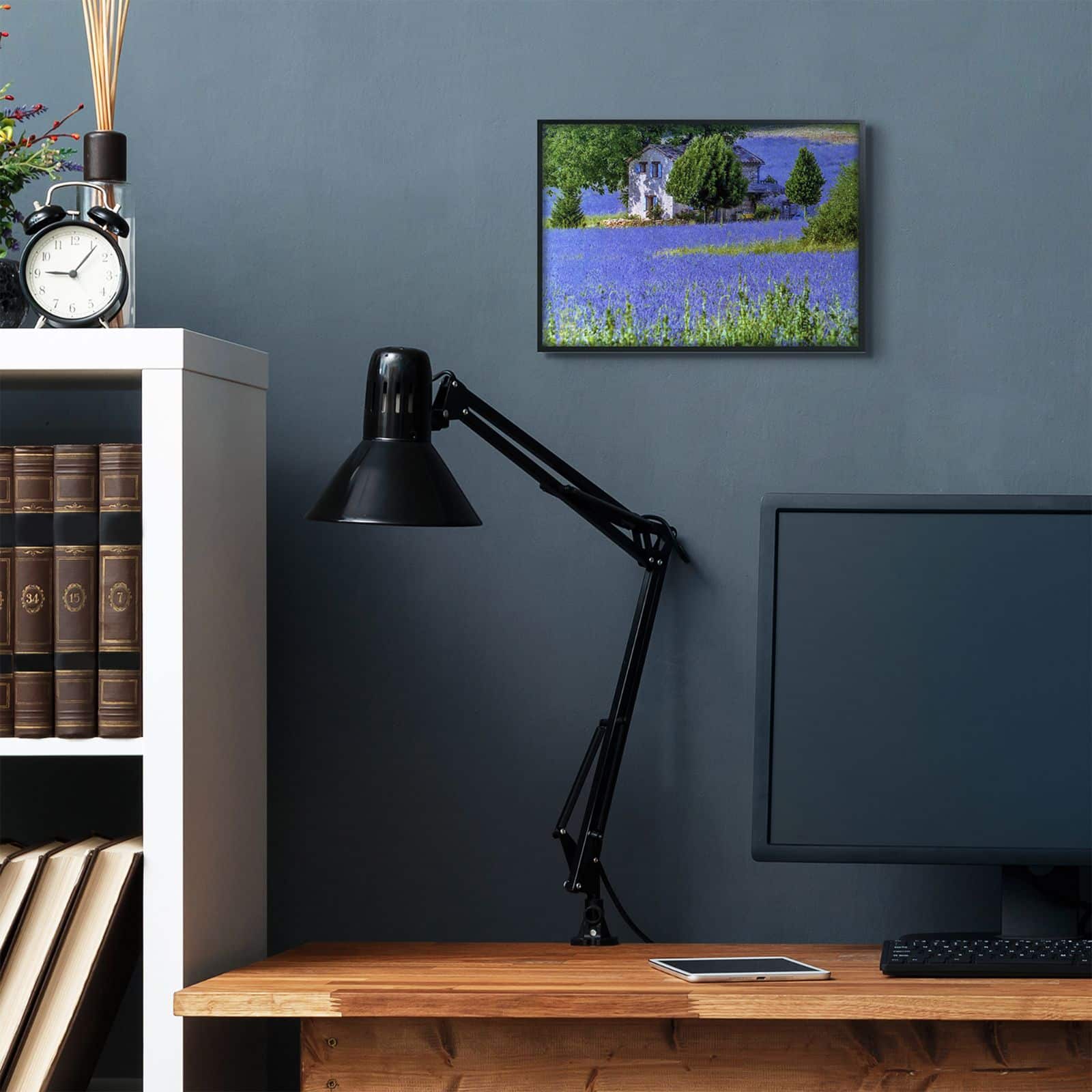 Stupell Industries Lavender Field House Landscape with Black Frame Wall Accent