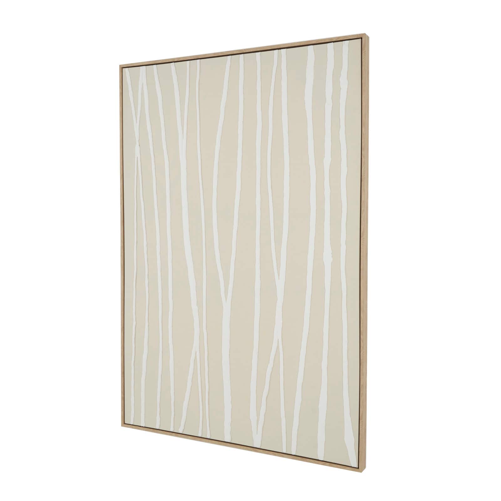 Beige Wooden Abstract Vertical Line Framed Wall Art with Brown Wooden Frame