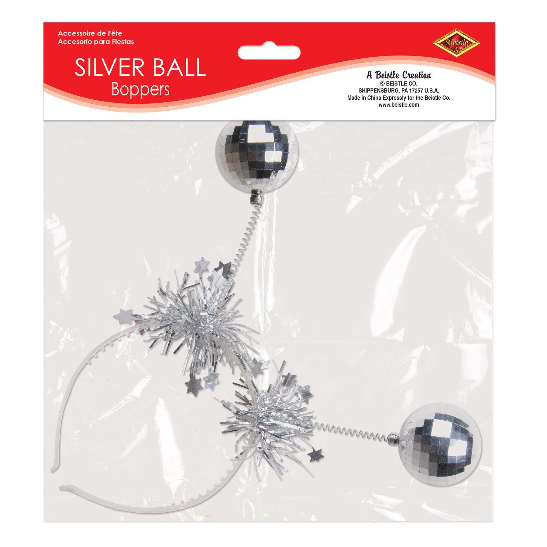 Beistle Silver Ball Boppers Headbands, 2ct.