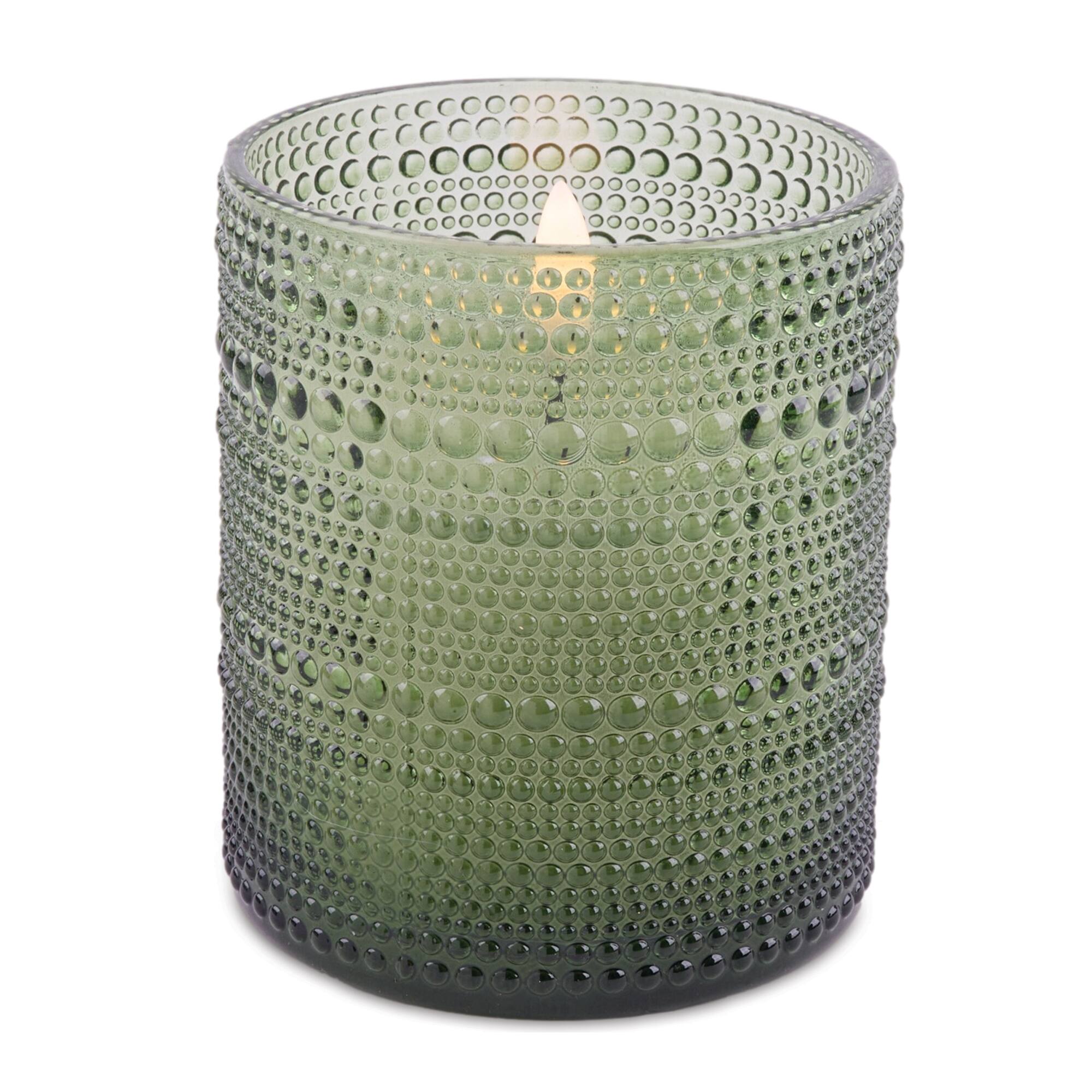 Melrose 4" Green LED Soy Candles in Textured Glass Jars, 2ct.