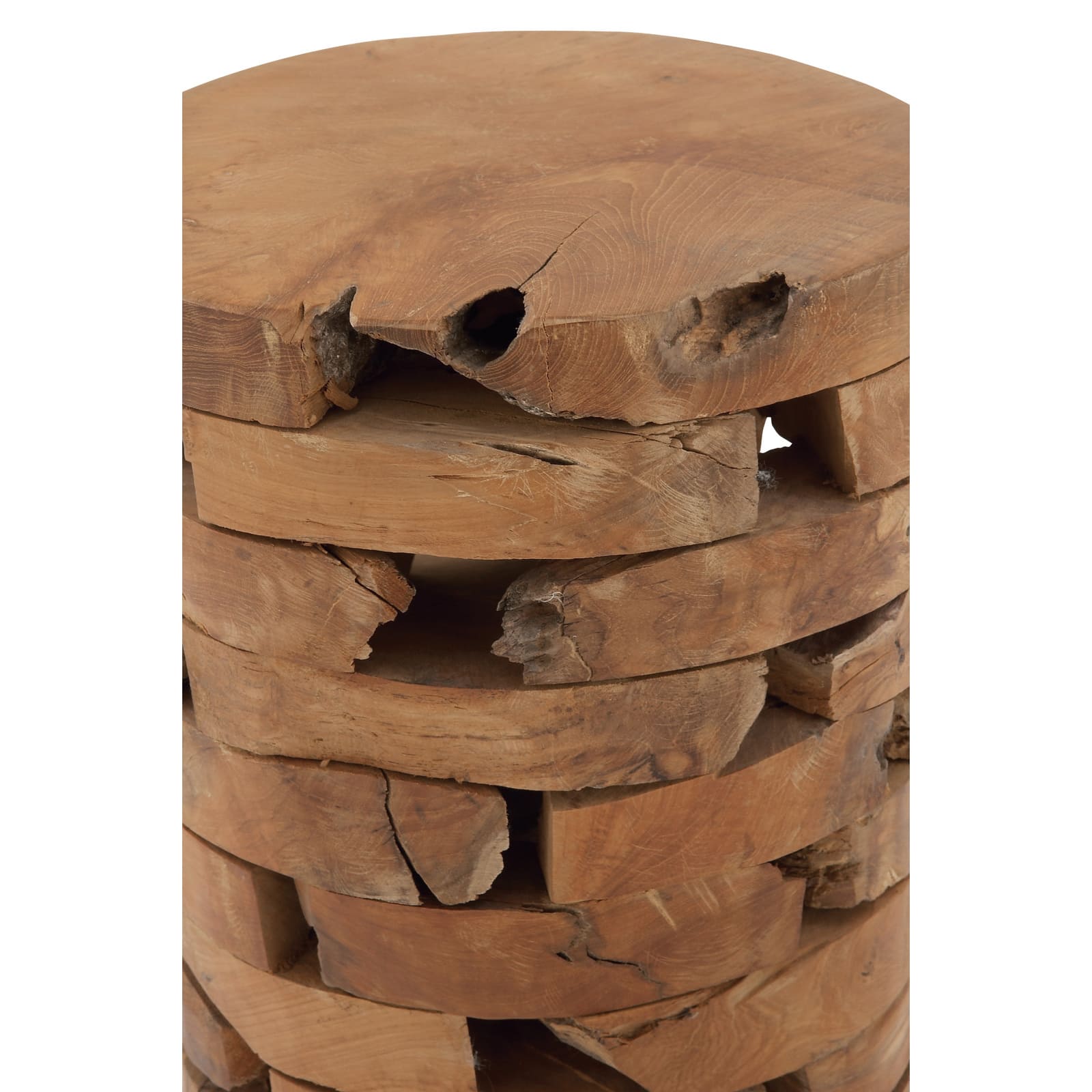 18" Brown Teak Contemporary Footstool