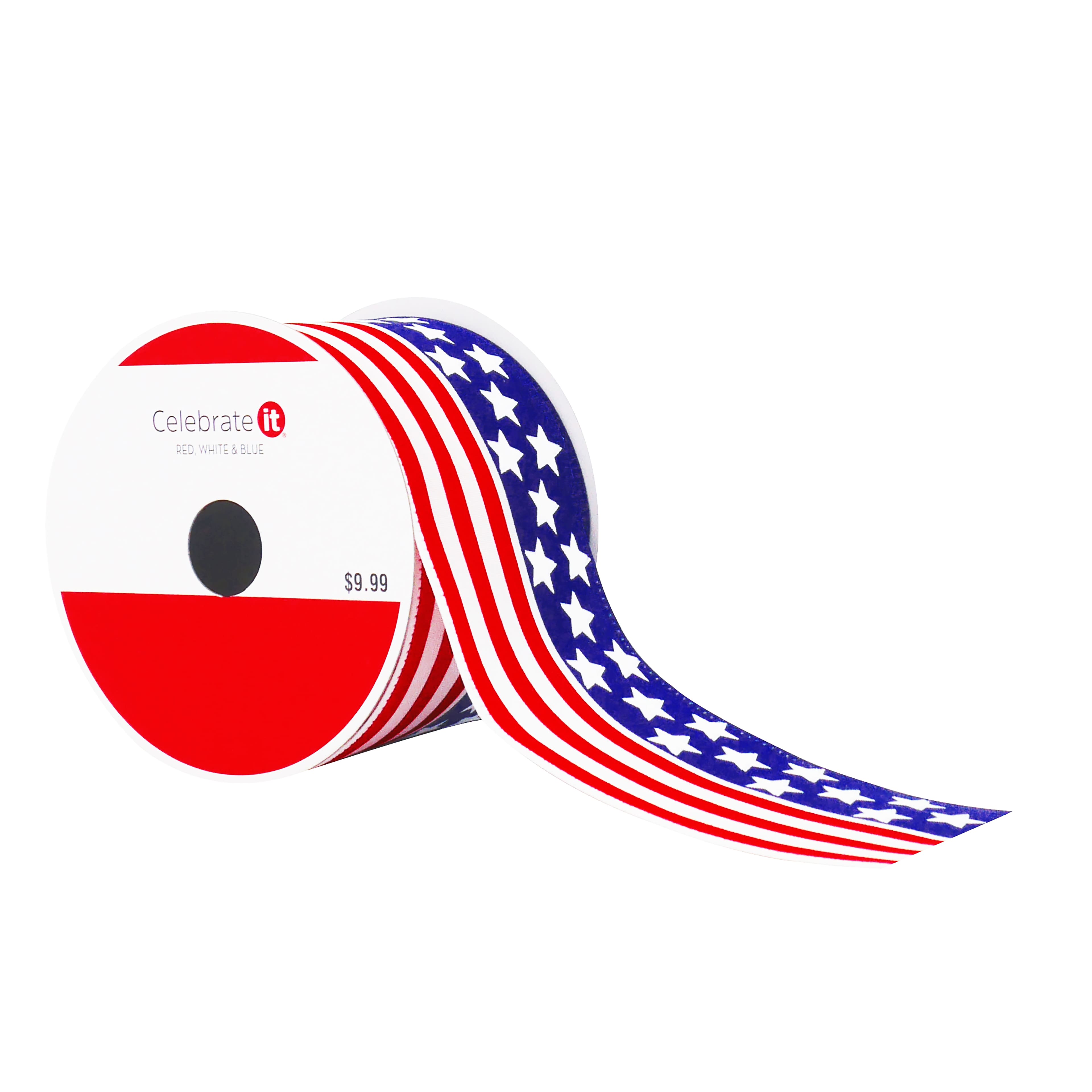 2.5" x 6.6yd. American Flag Wired Pongee Ribbon by Celebrate It®